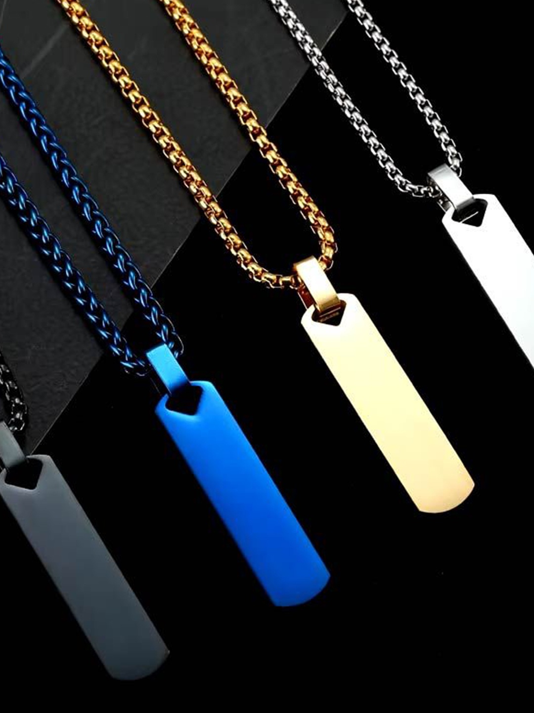 

DKane Designs Set Of 4 Stainless Steel Pendant With Chain, Black