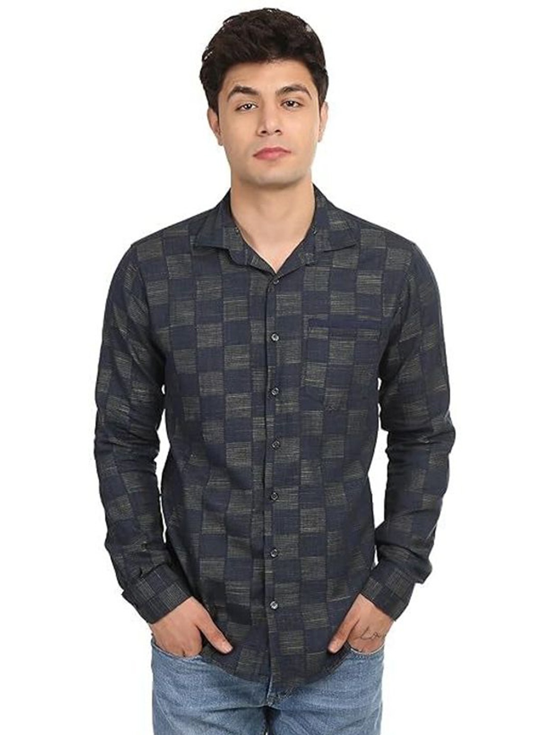 

CLUBWIN Men Opaque Checked Party Shirt, Blue