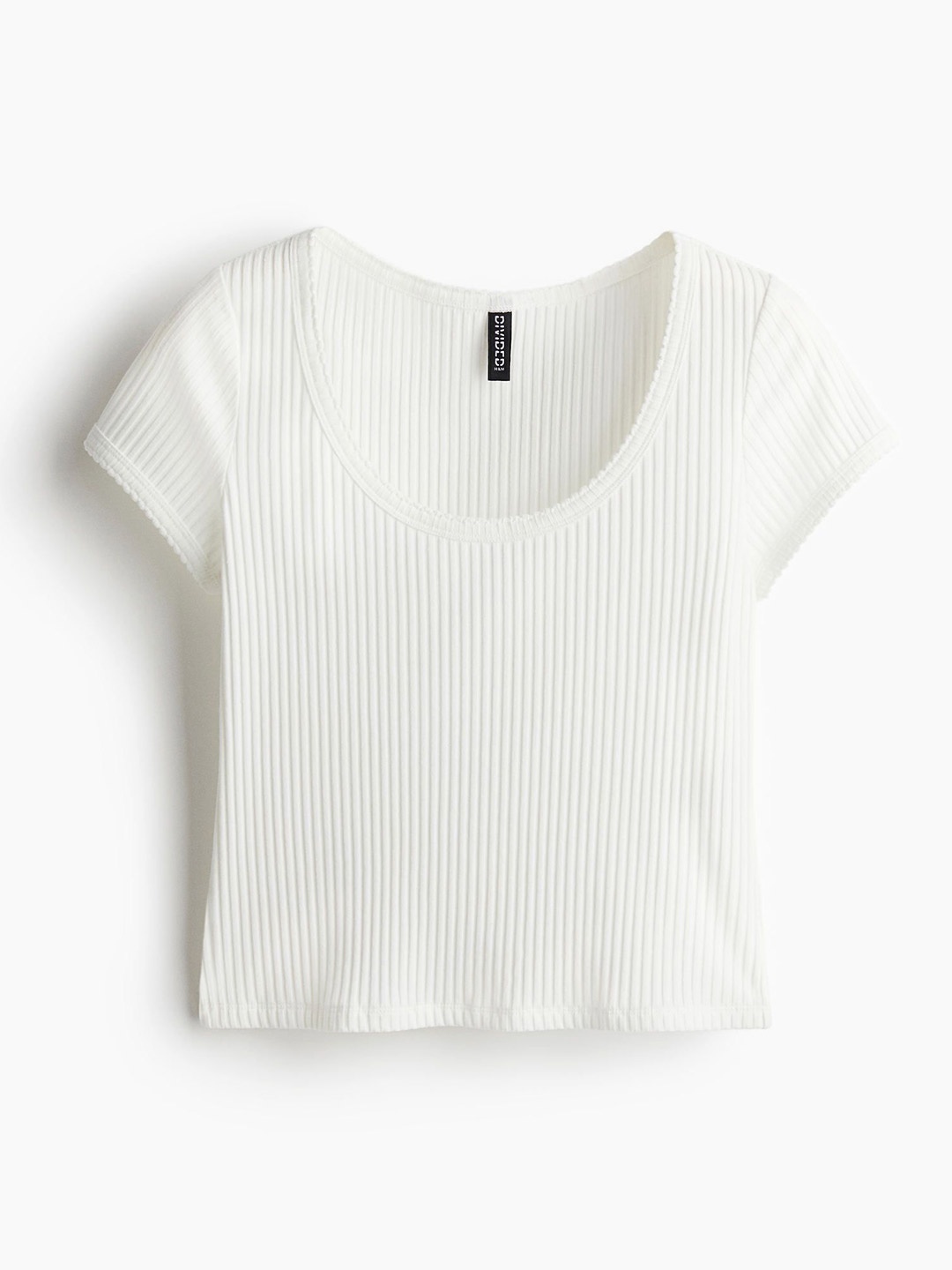 

H&M Picot-trimmed ribbed T-shirt, White