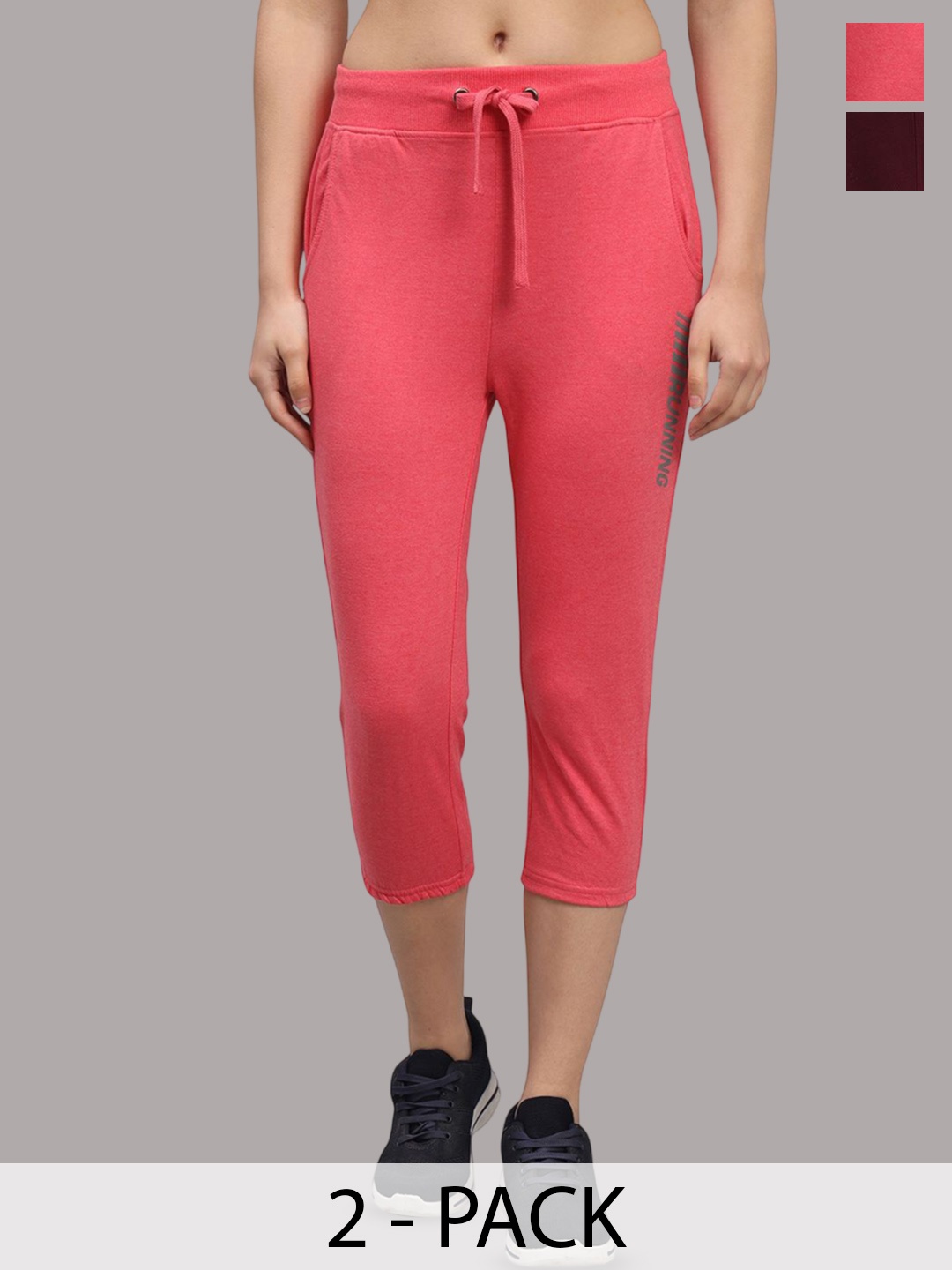 

TRAZO Women Pack Of 2 Mid-Rise Cotton Track Pants, Pink