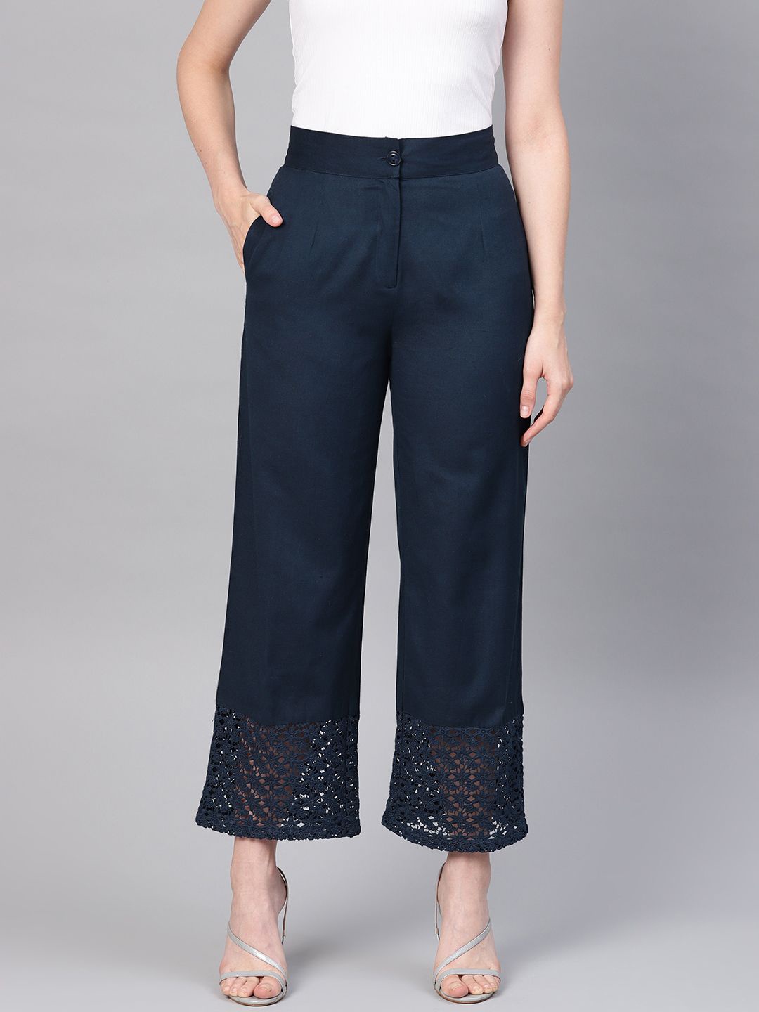 

Juniper Wide Leg Trousers, Navy blue