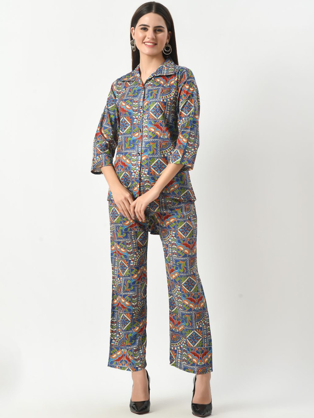 

Belfry Printed Collared Shirt & Trouser Co-Ord Set, Blue