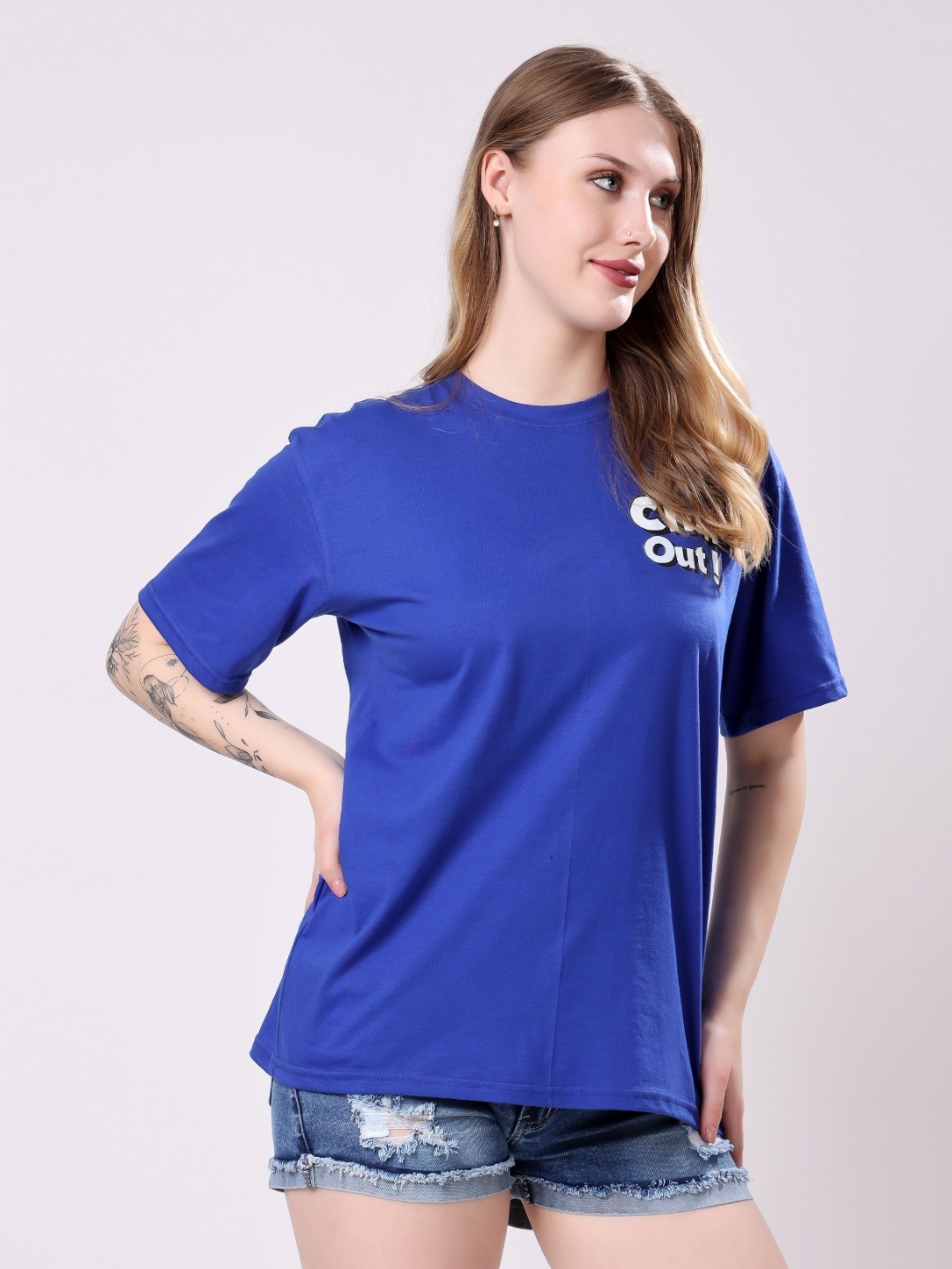 

London Hills Women Printed Drop-Shoulder Sleeves T-shirt, Blue