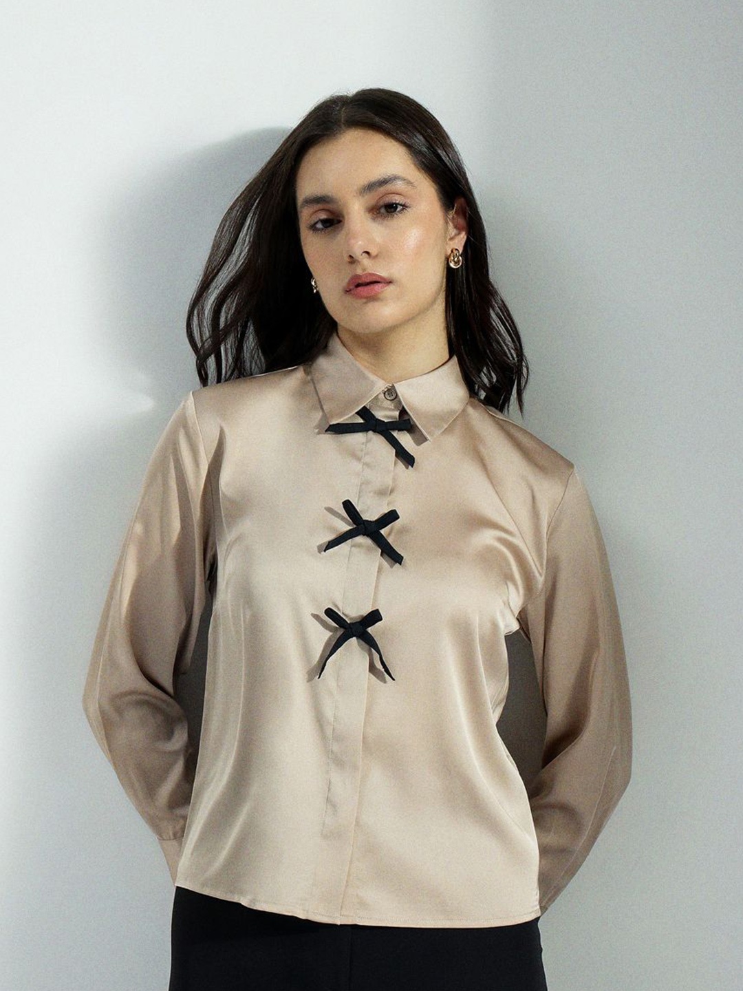 

H&M Printed Collar Shirt, Beige