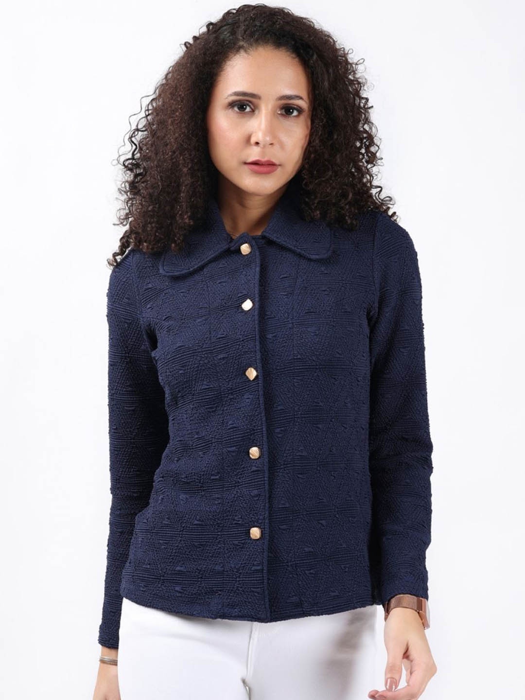 

Bonnaty Women Washed Cotton Crop Tailored Jacket, Navy blue
