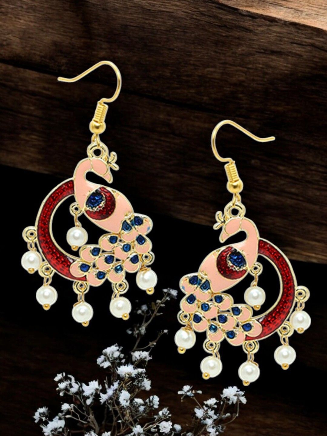 

OOMPH Peacock Shaped Drop Earrings, Maroon