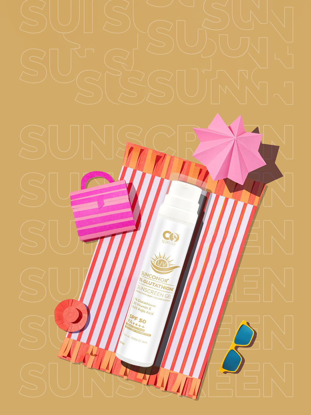 

CO LUXURY Sunconor 1% Glutathione Sunscreen Gel With SPF 50 PA ++++ - 50 g, White
