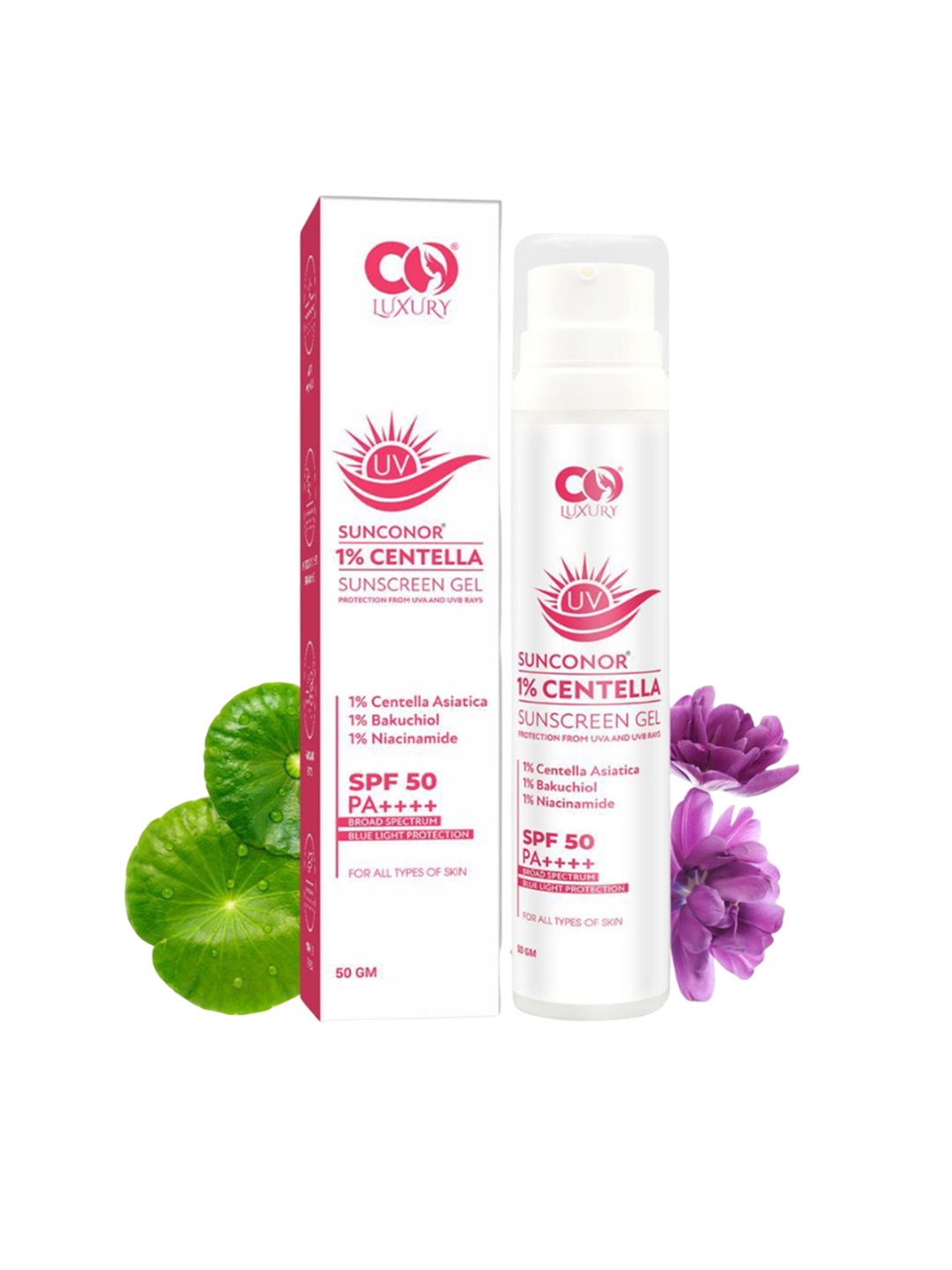 

CO LUXURY Sunconer 1% Centella SPF 50 Pa++++ Sunscreen Gel - 50 g, White