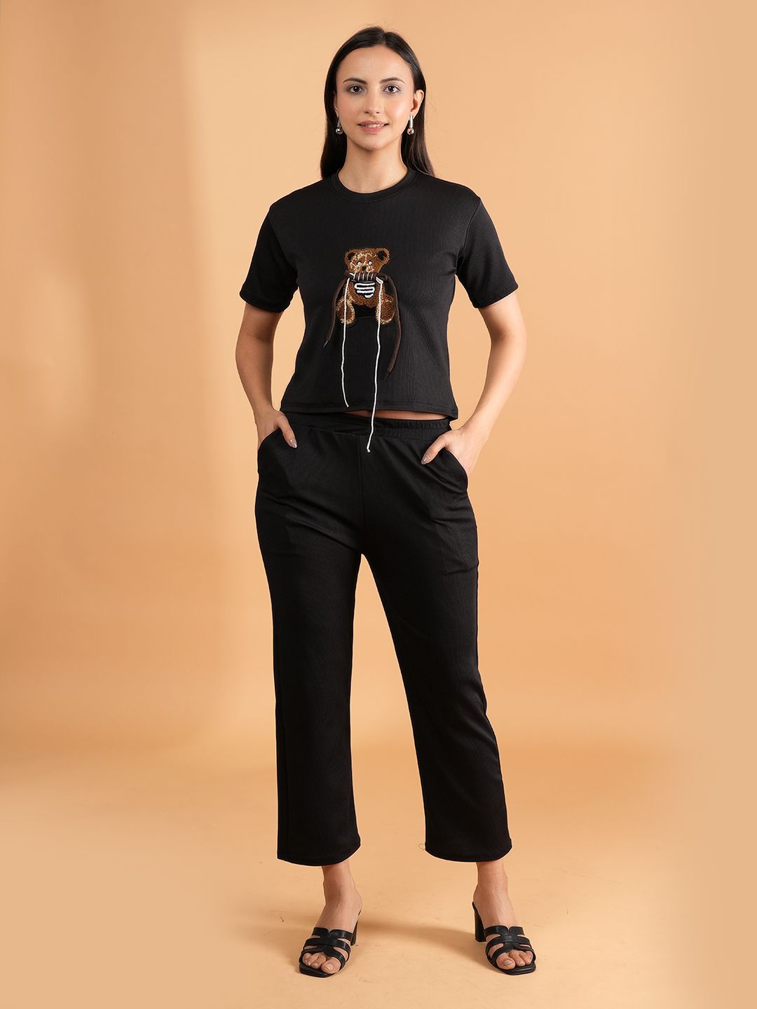 

Belfry Animal Design Round Neck T-Shirt & Trousers Co-Ord Set, Black