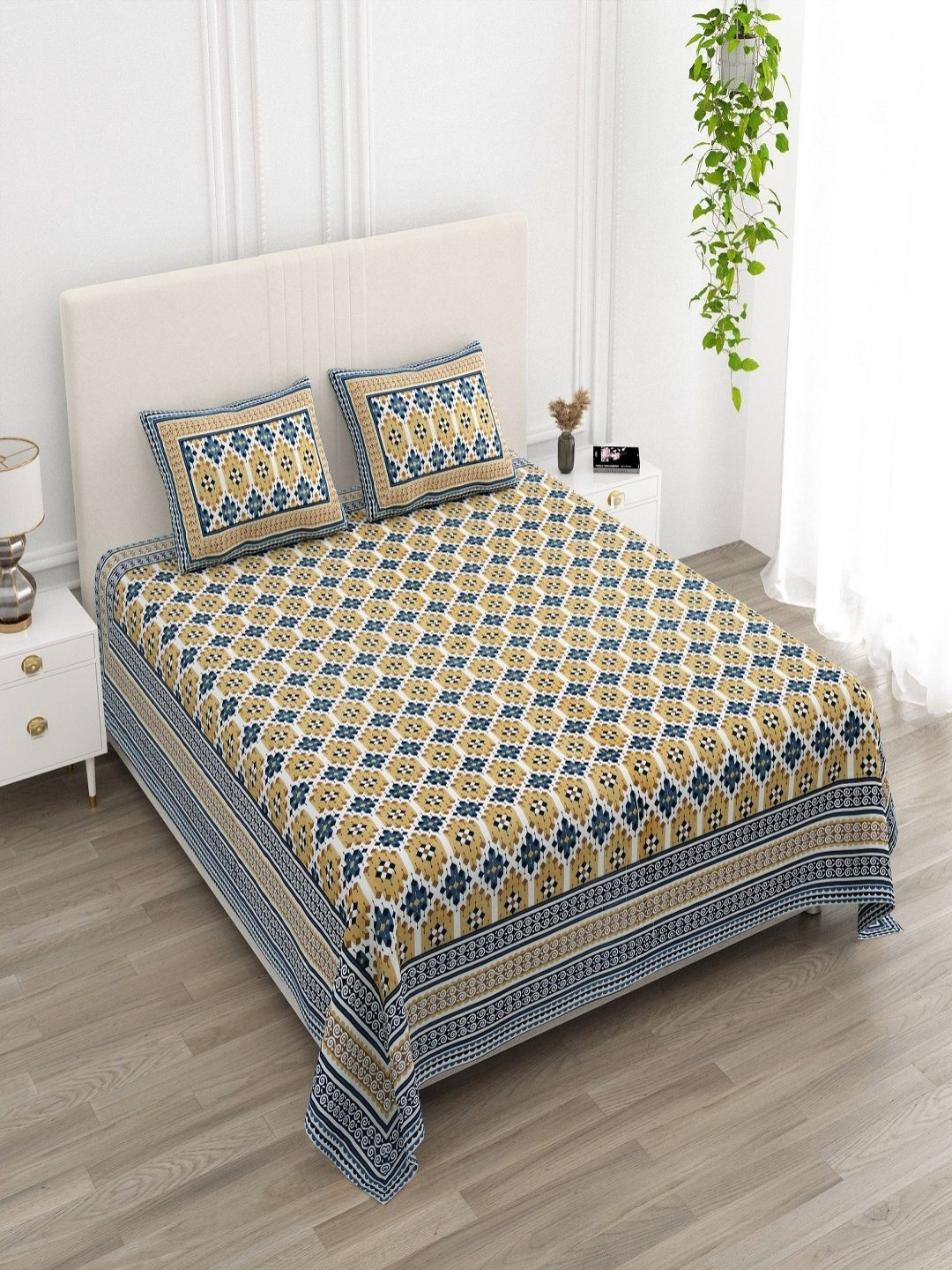 

CHICERY Multicoloured Floral 210 TC King Bedsheet with 2 Pillow Covers, Blue