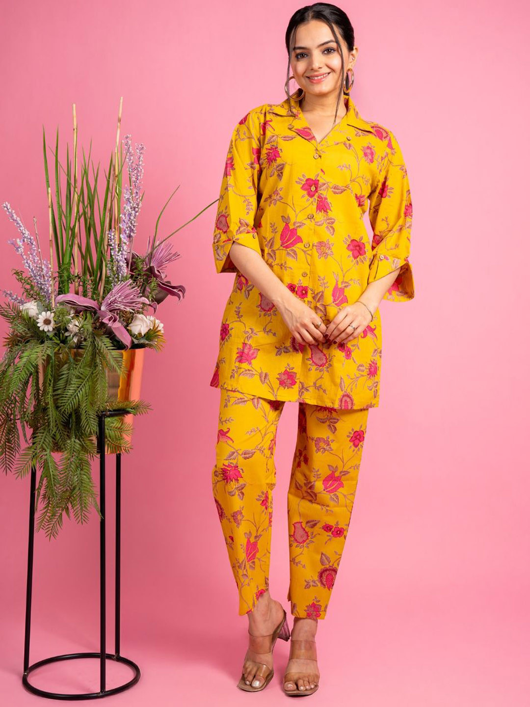 

EKISHA Floral Printed Shirt & Trousers Co-Ords, Yellow