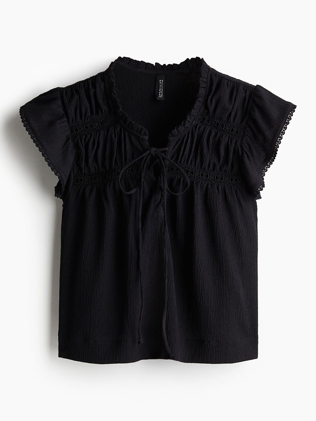 

Lacing-Detail Crinkled Top, Black