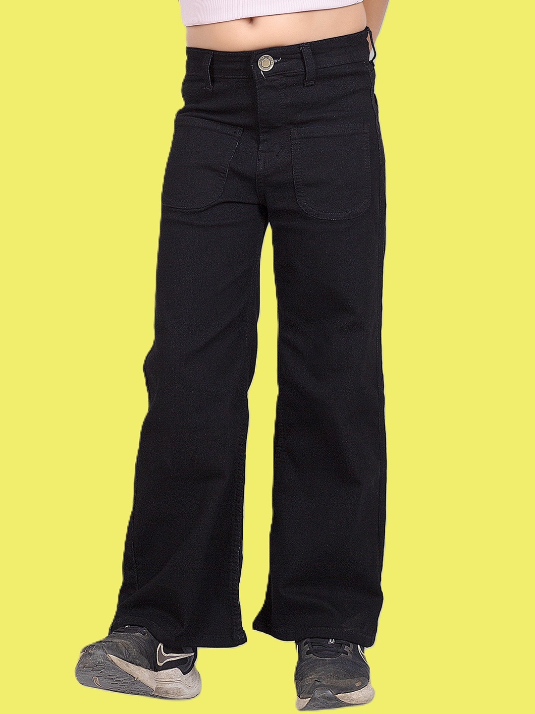 

ADBUCKS Girls Wide Leg High-Rise Stretchable Jeans, Black