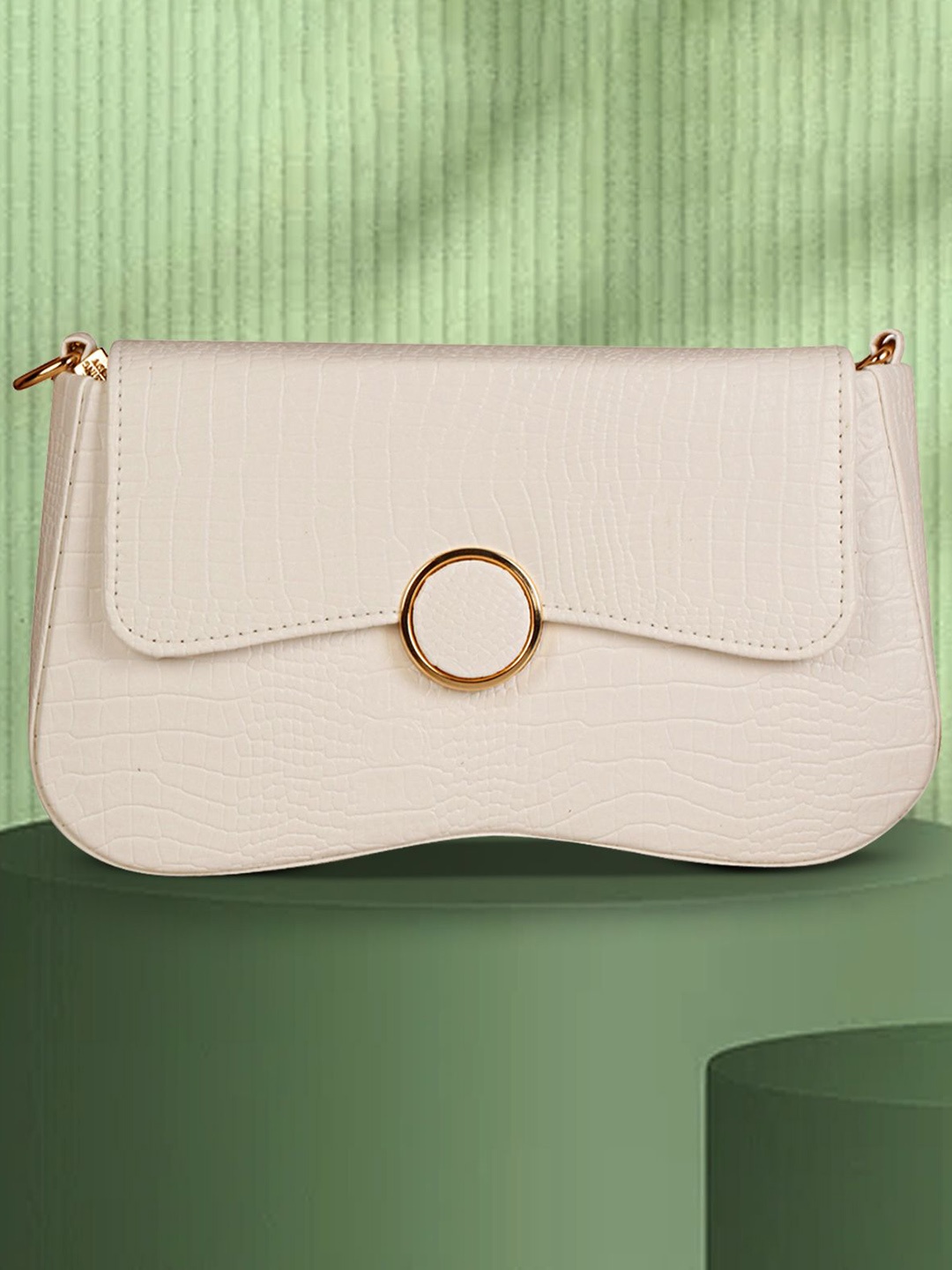 

Panchnaina Textured PU Structured Sling Bag, Beige