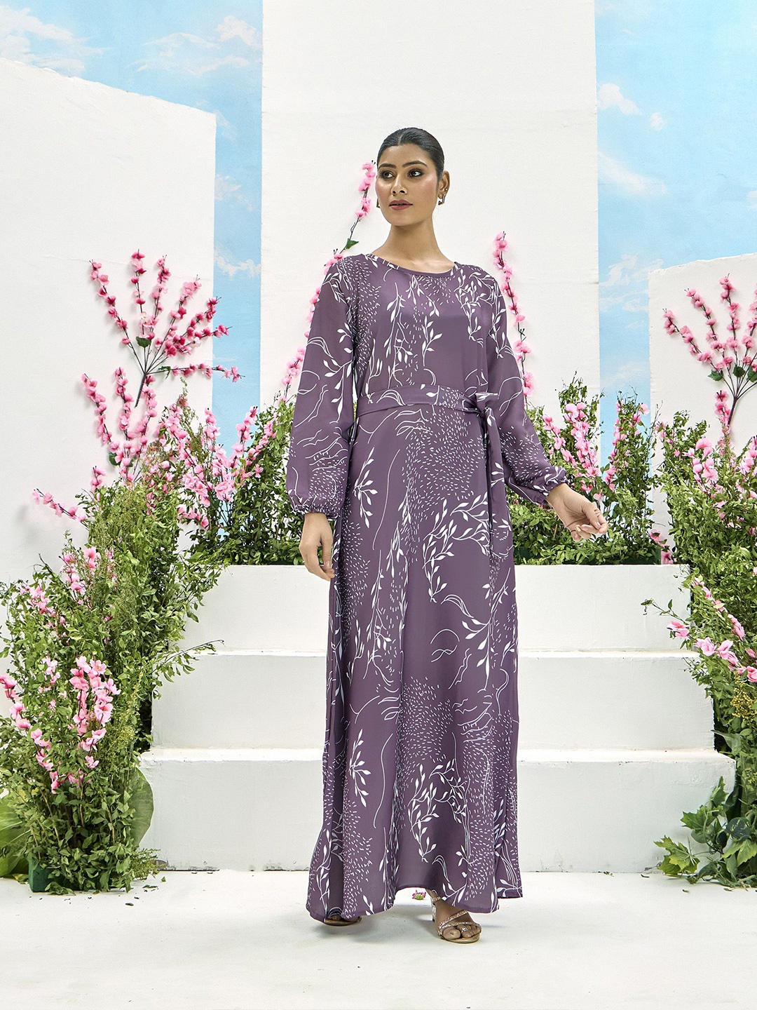 

SARINKU Floral Print Fit & Flare Maxi Dress, Maroon