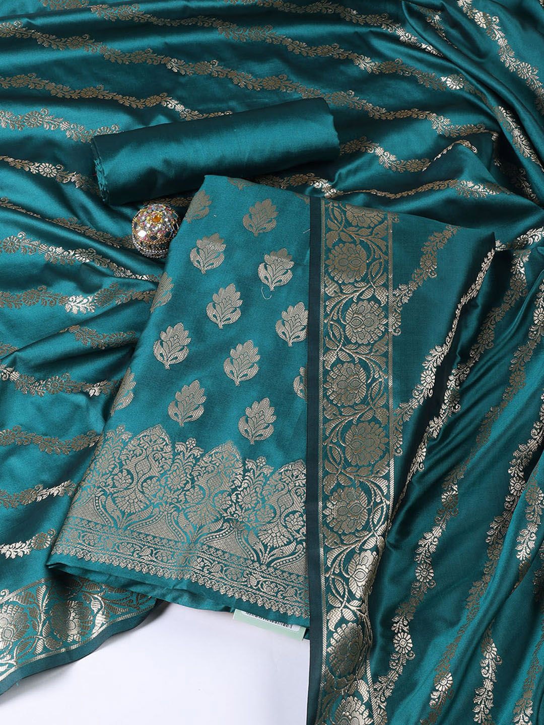 

Meena Bazaar Art Silk Unstitched Dress Material, Green