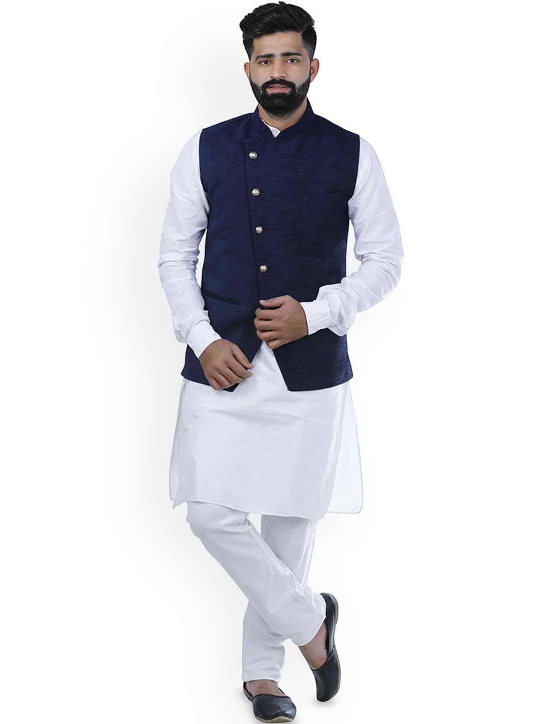 

VEERA PARIDHAAN Corduroy Chinese Collar Nehru Jackets, Blue
