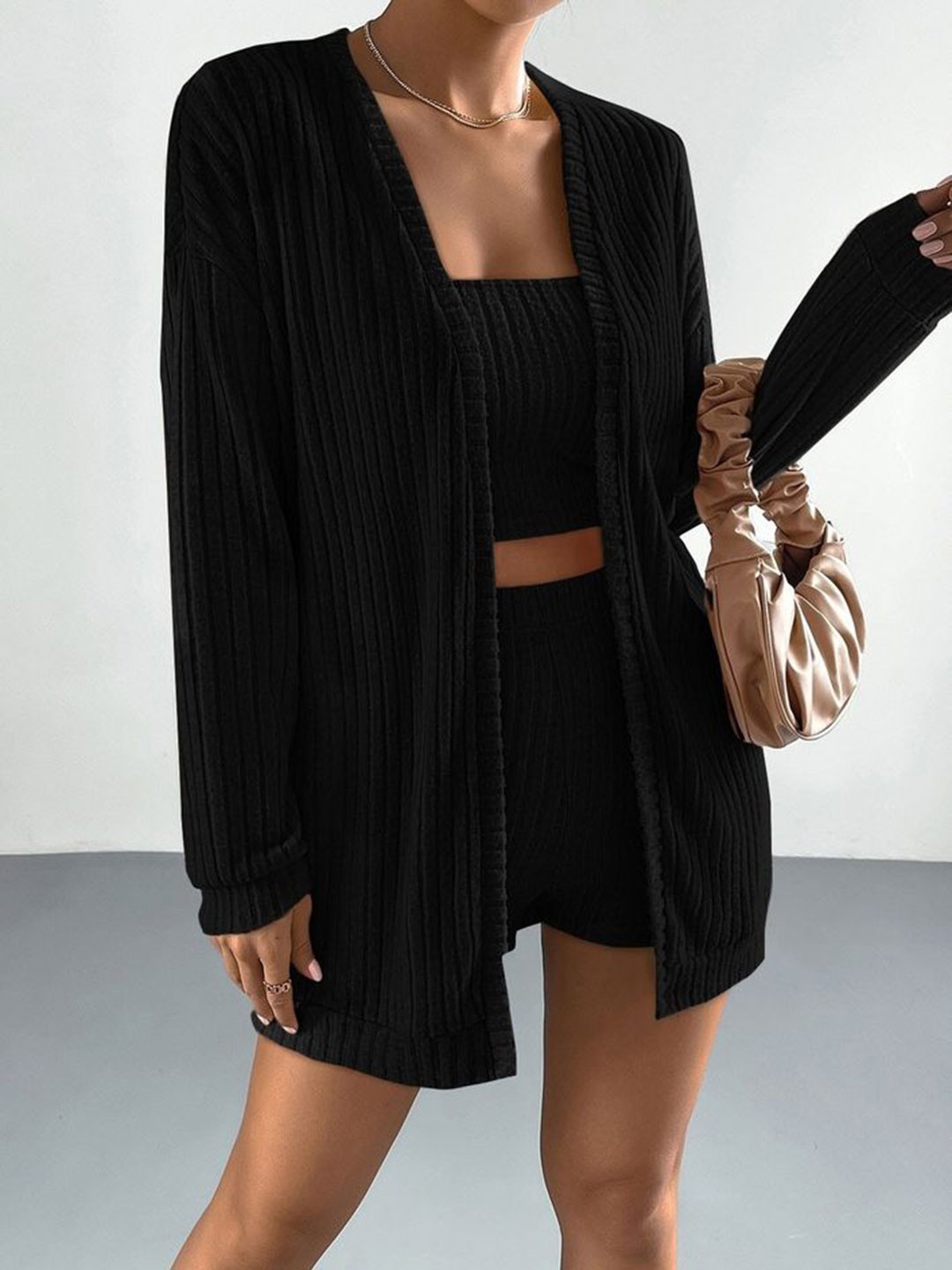 

LULU & SKY Off-Shoulder Top Shrug & Shorts Co-Ords Set, Black