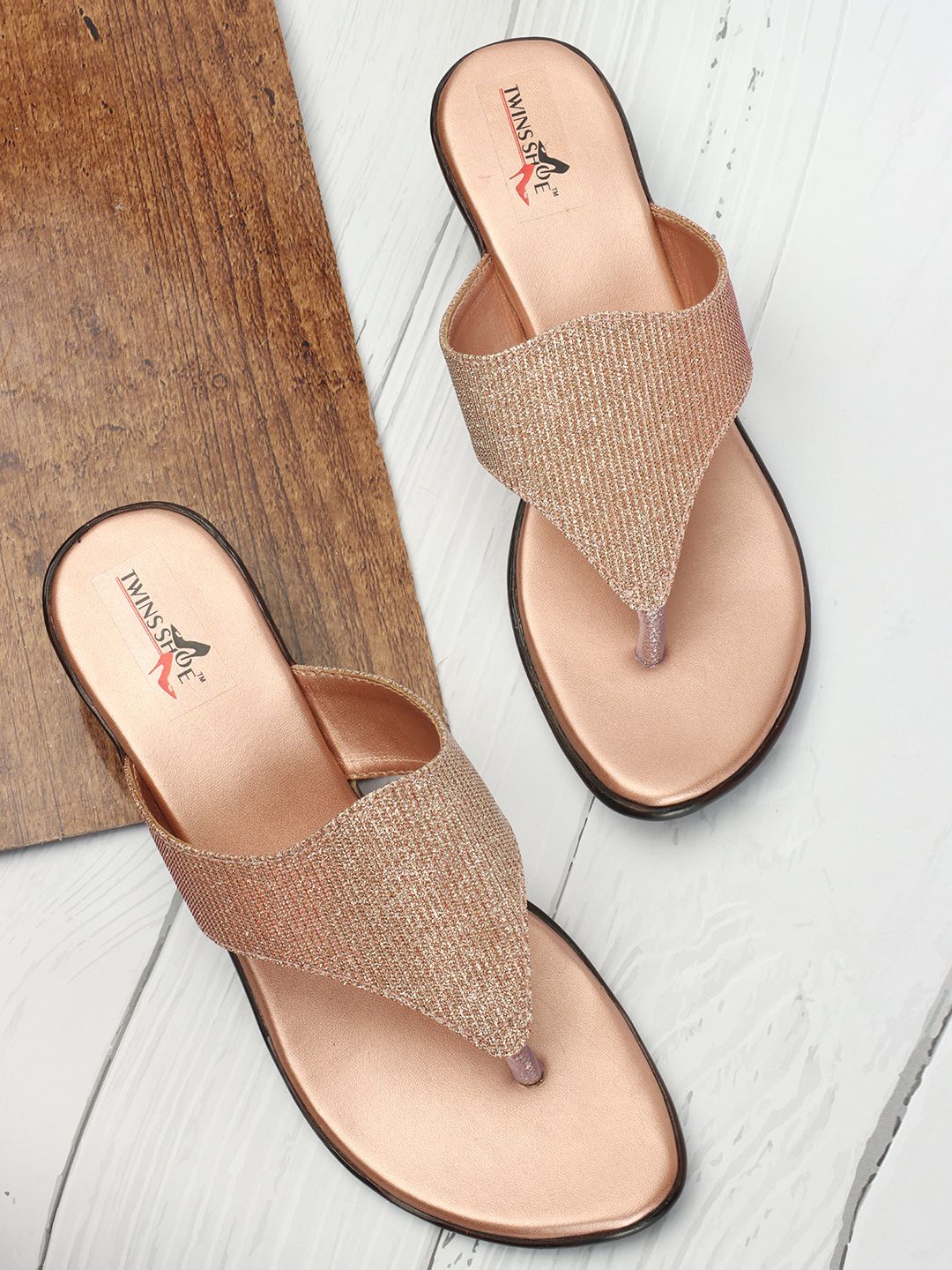 

TWINSSHOE Ethnic T-Strap Heels, Rose gold