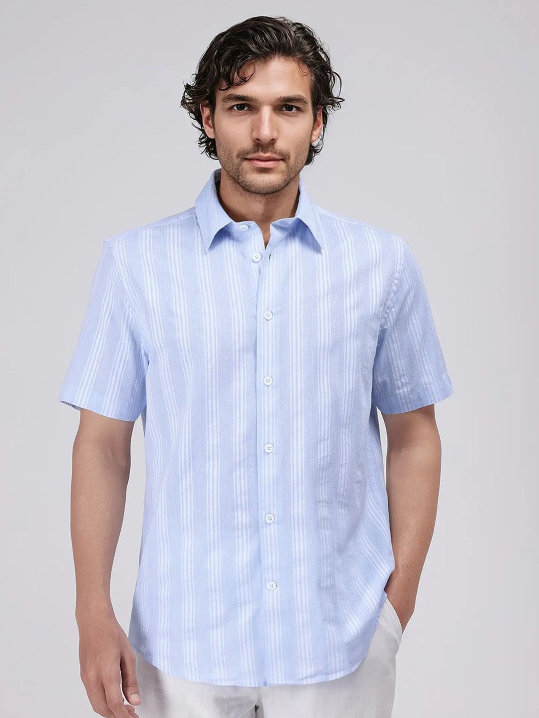 

RARE RABBIT Men Comfort Opaque Striped Casual Shirt, Blue