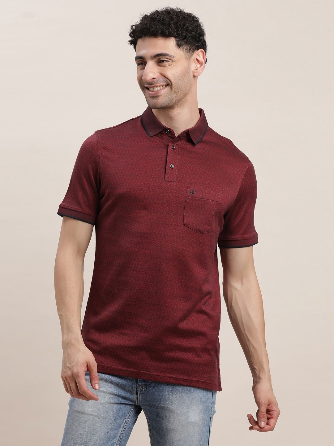 

Turtle Men Polo Collar Pure Cotton Pockets Slim Fit T-shirt, Maroon