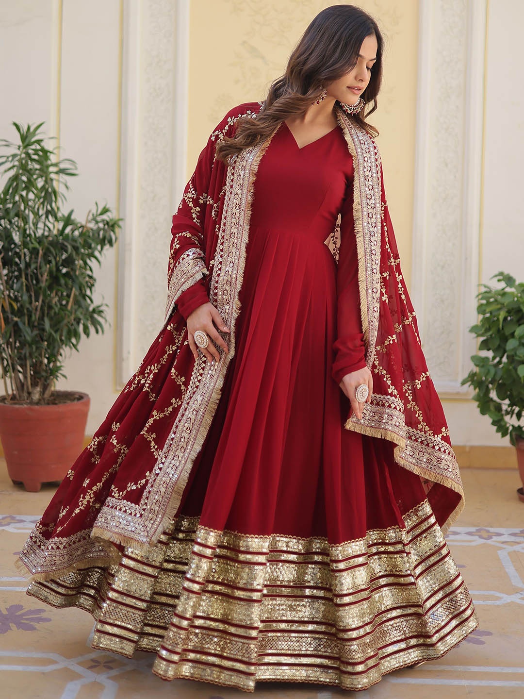 

Anara Women Georgette Anarkali Kurta, Maroon