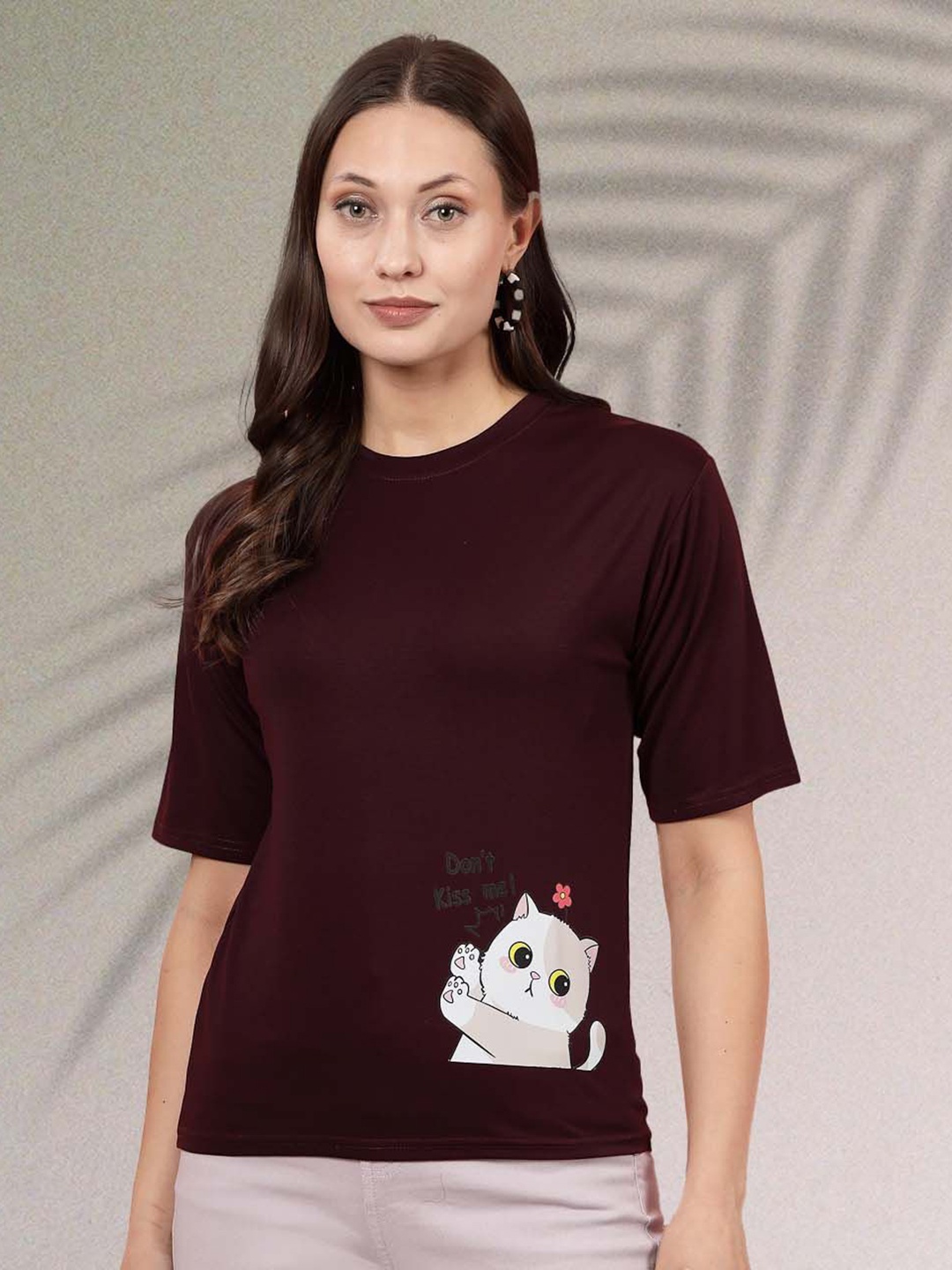 

Moda Rapido Women Printed T-shirt, Burgundy