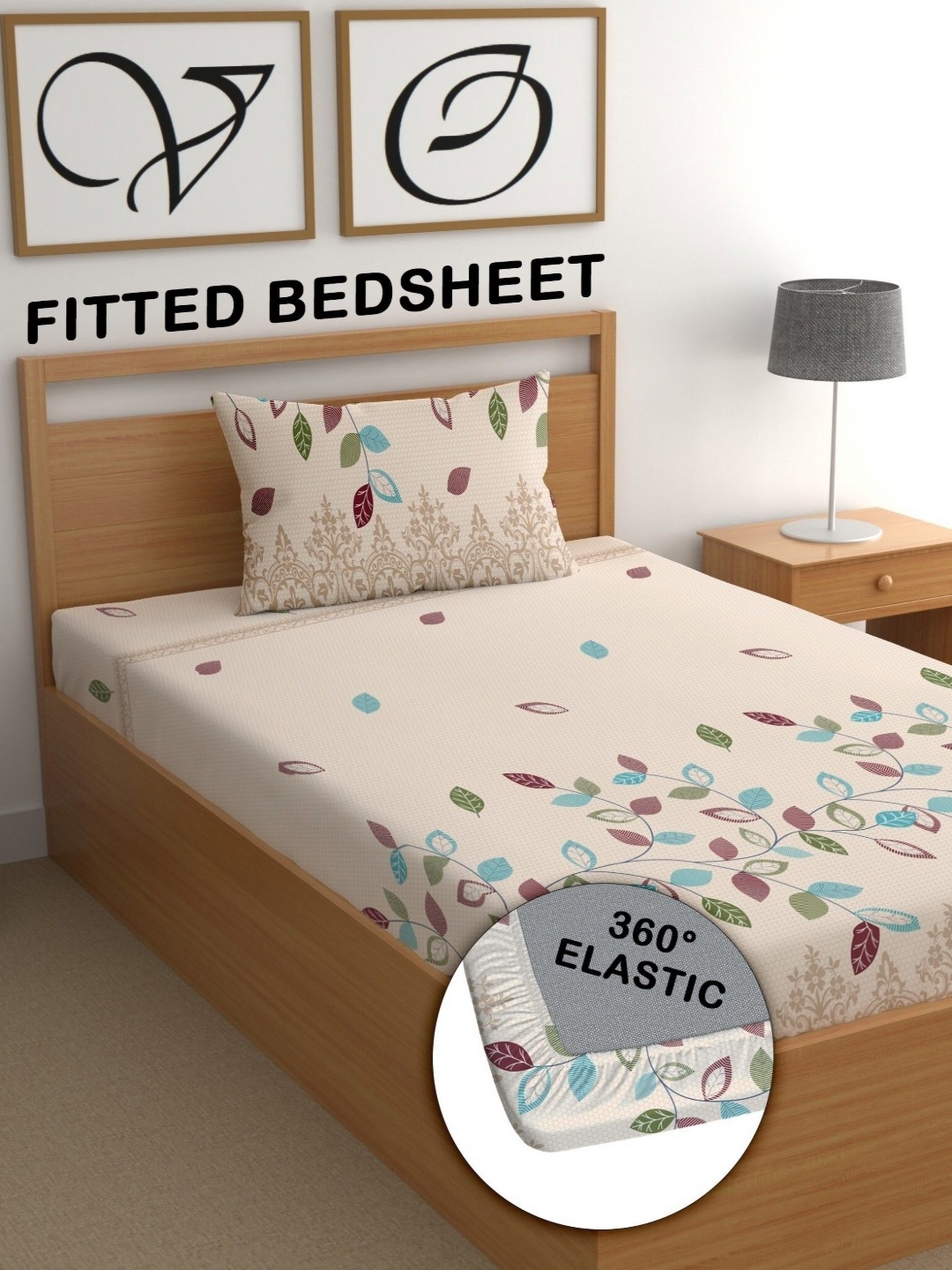

CG HOMES Cream-Coloured & Blue Floral 180 TC Single Bedsheet with 1 Pillow Covers