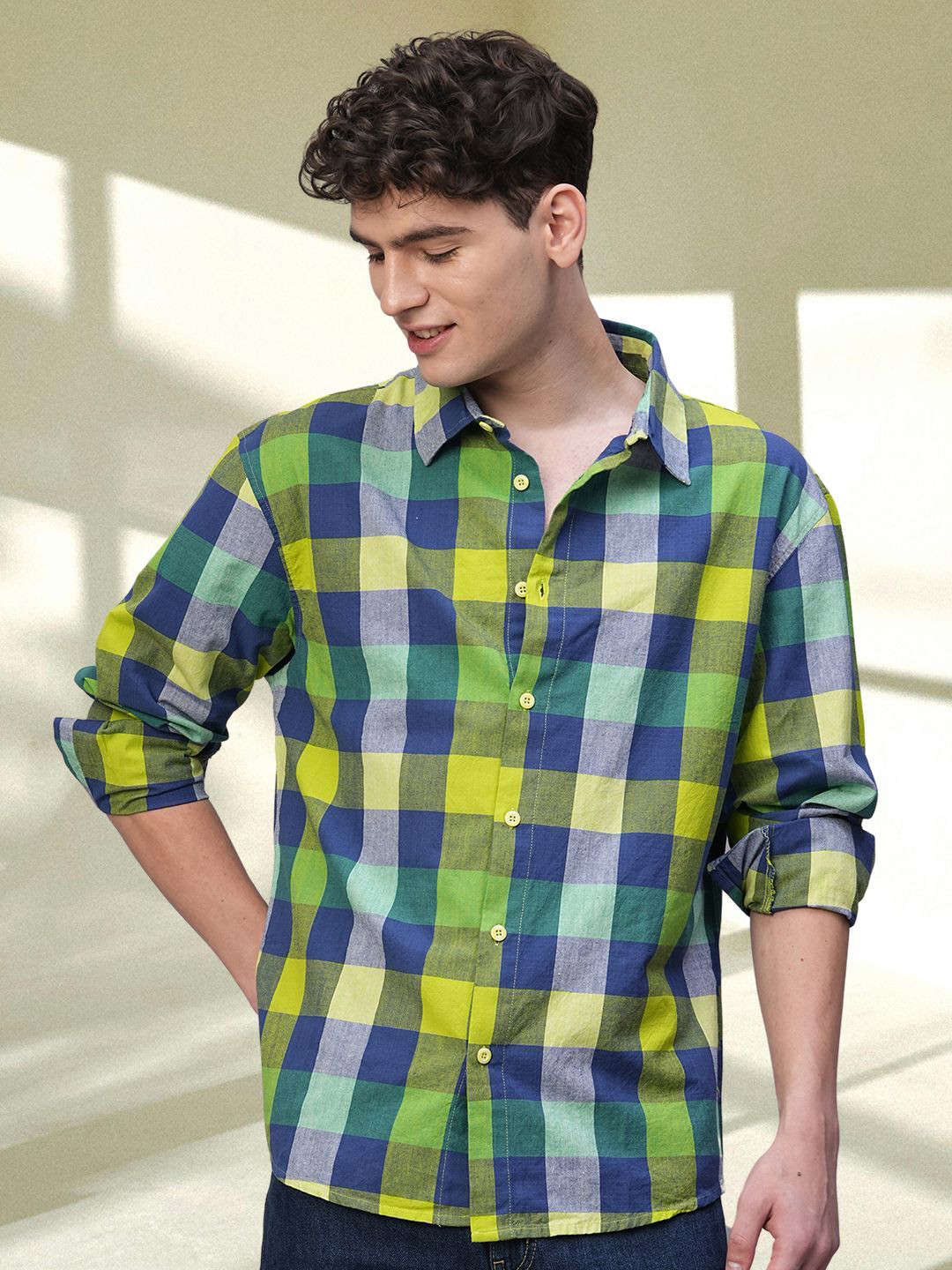 

PRONK Men Relaxed Buffalo Checks Opaque Checked Casual Shirt, Yellow