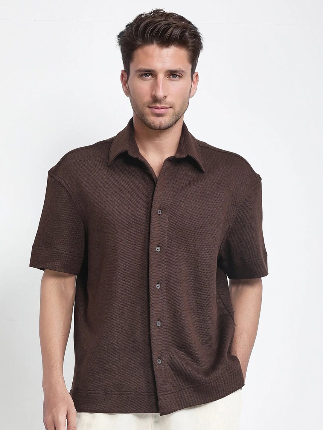 

RARE RABBIT Men Comfort Boxy Opaque Casual Shirt, Brown