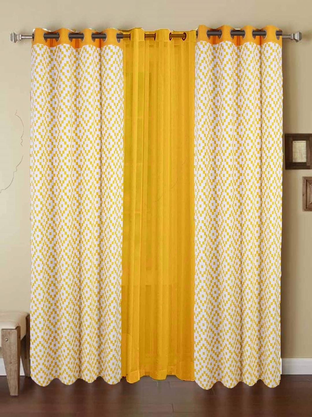 

Dekor World Multicoloured Set of 3 Window Curtain, Multi