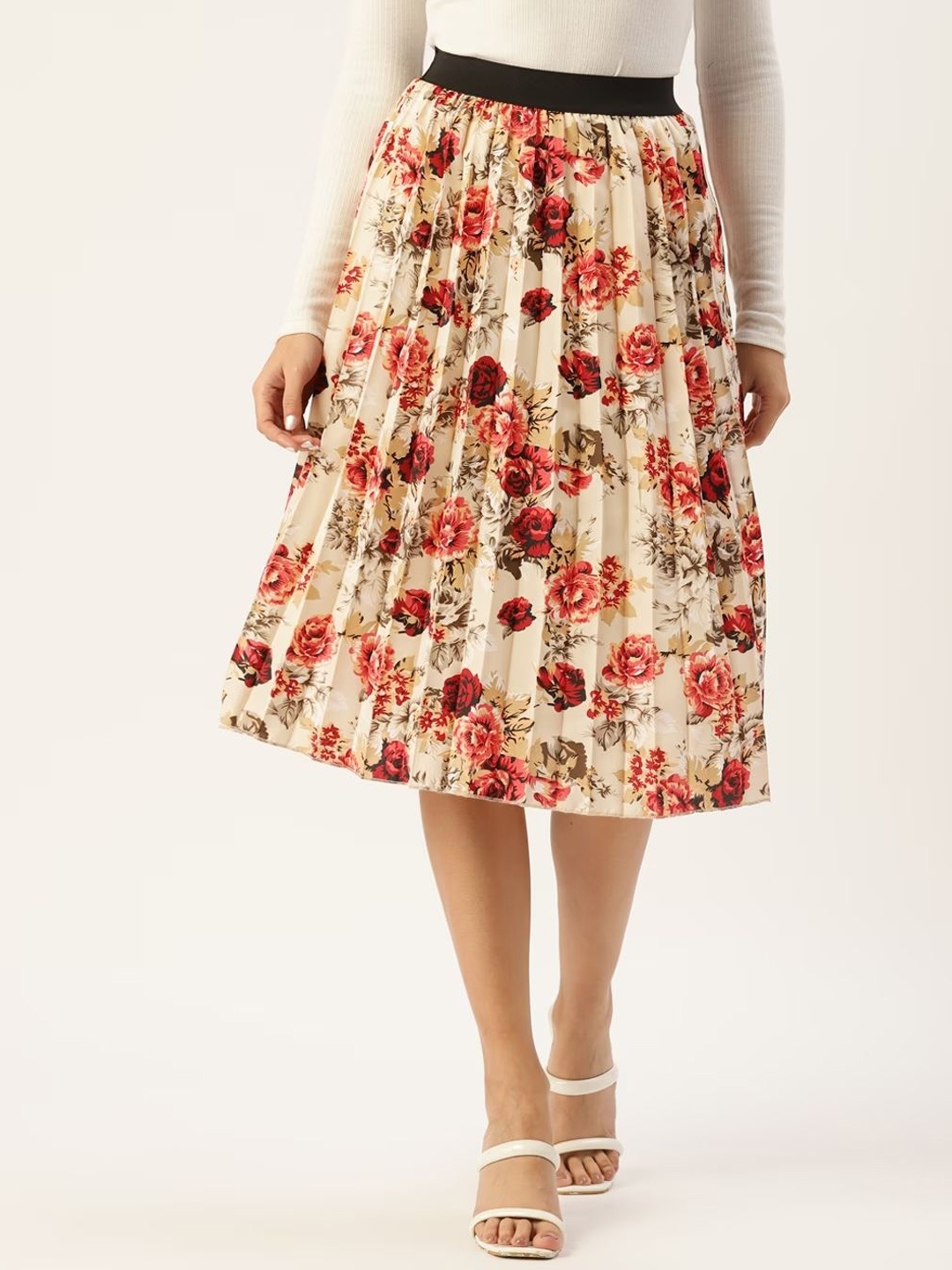 

Moda Rapido Floral Printed A-Line Midi Skirt, Beige