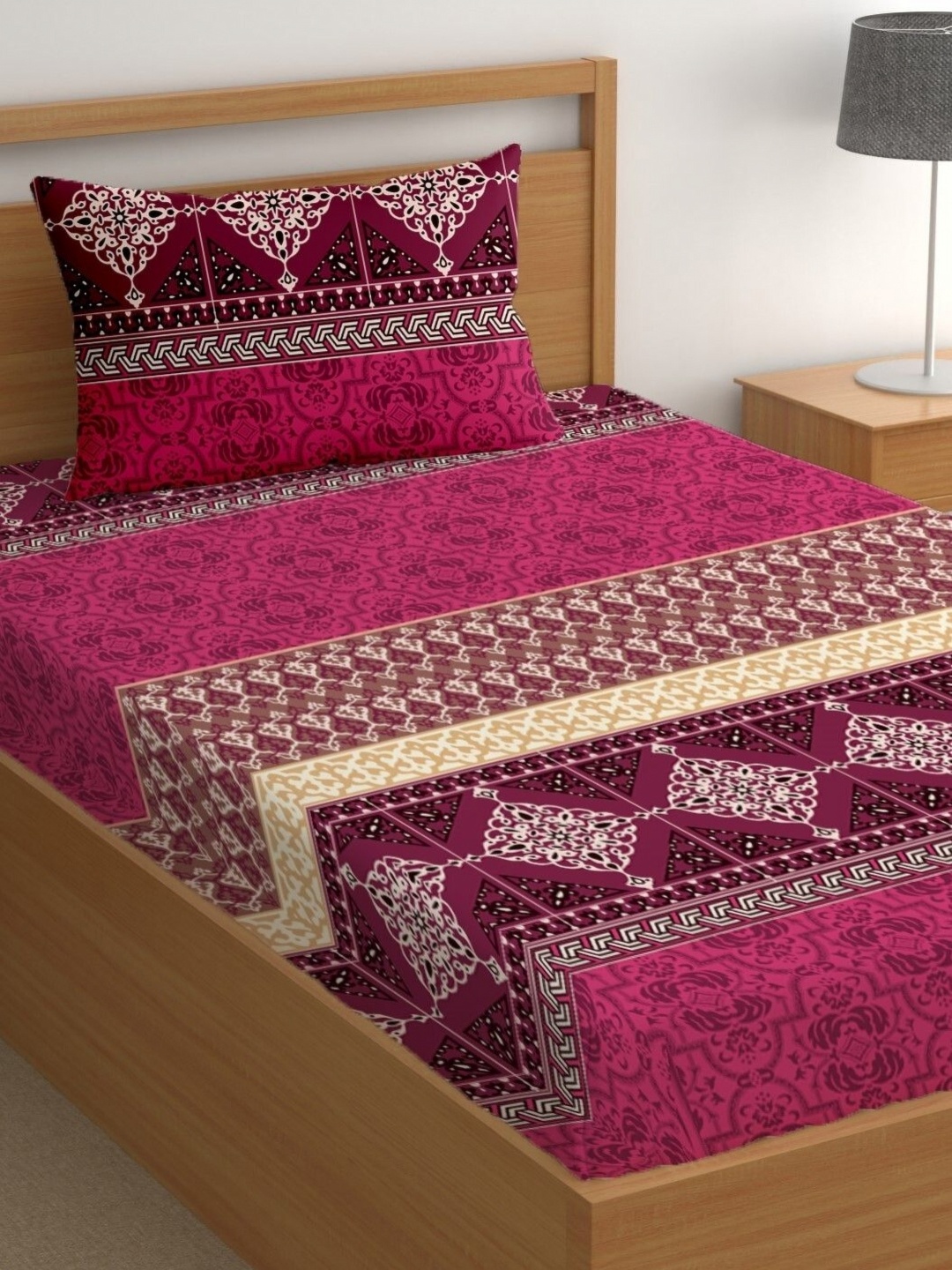 

CG HOMES Maroon & White 180 TC Single Bedsheet with 1 Pillow Covers