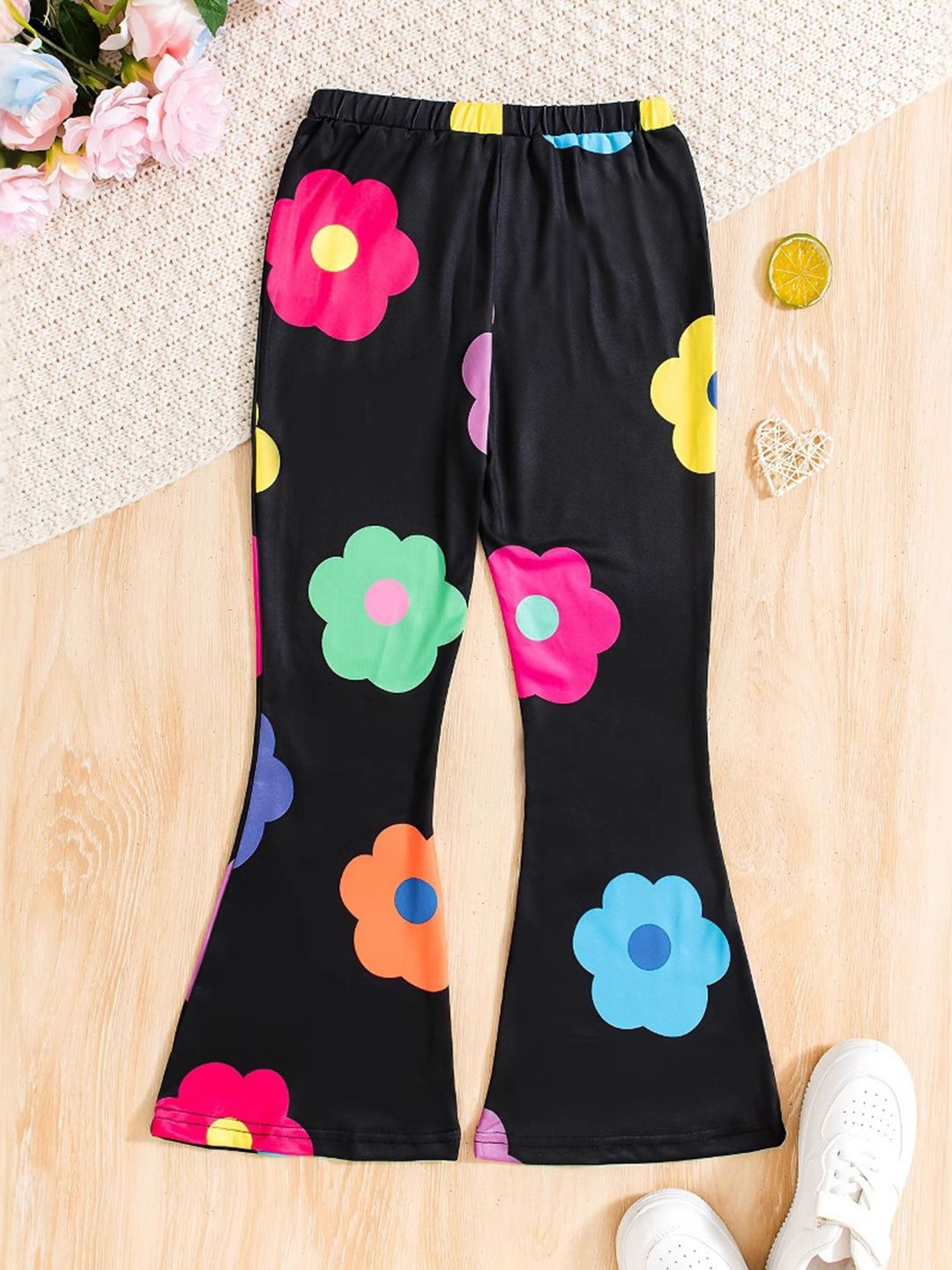 

YK Girls Printed Smart Slim Fit Trousers, Black