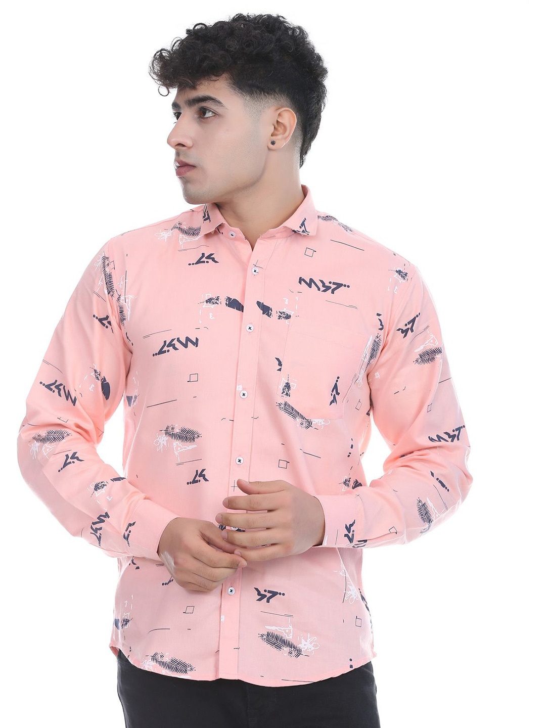 

CLUBWIN Men Opaque Printed Party Shirt, Orange