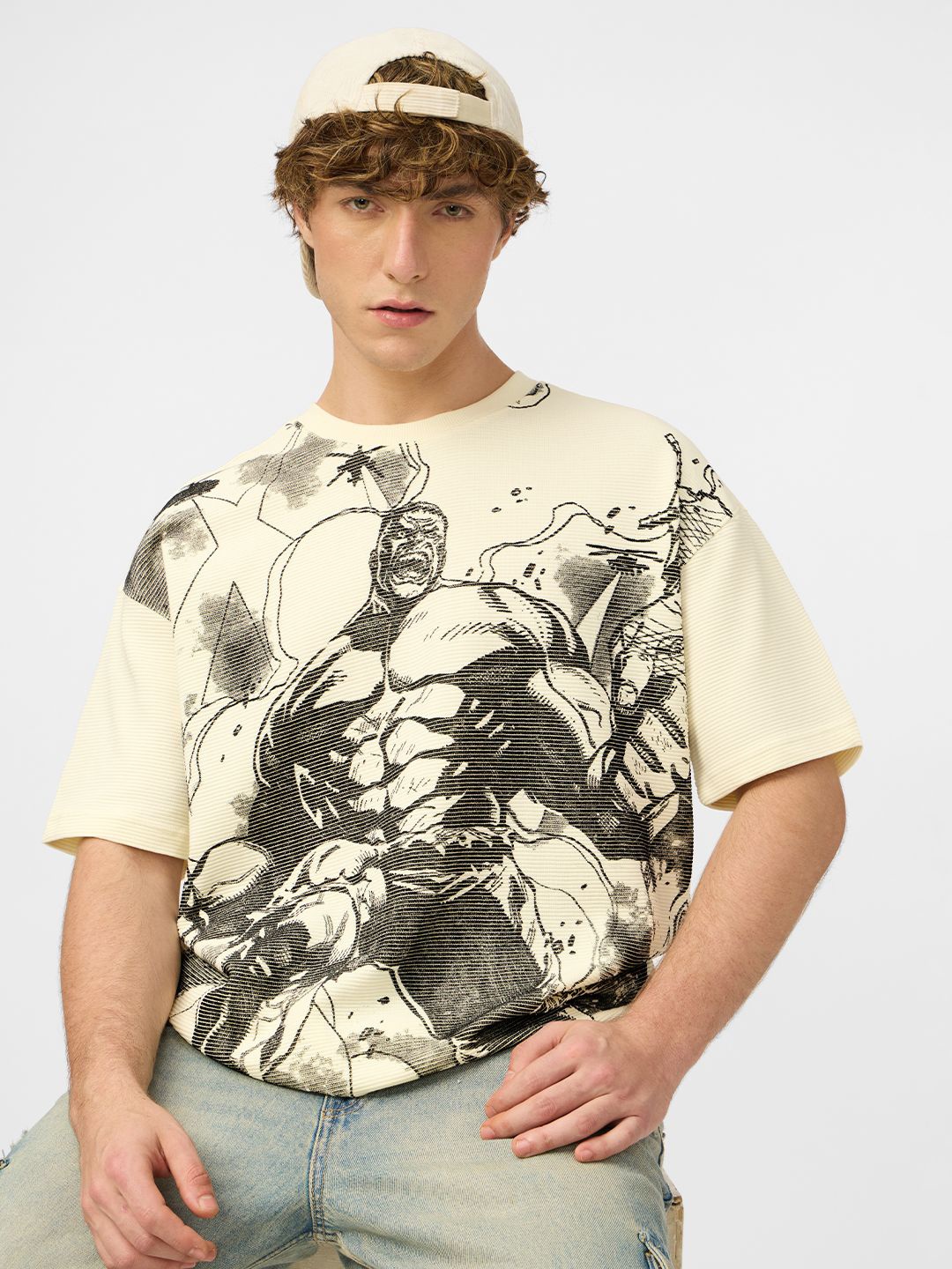

The Souled Store Men Printed Oversized T-shirt, Cream