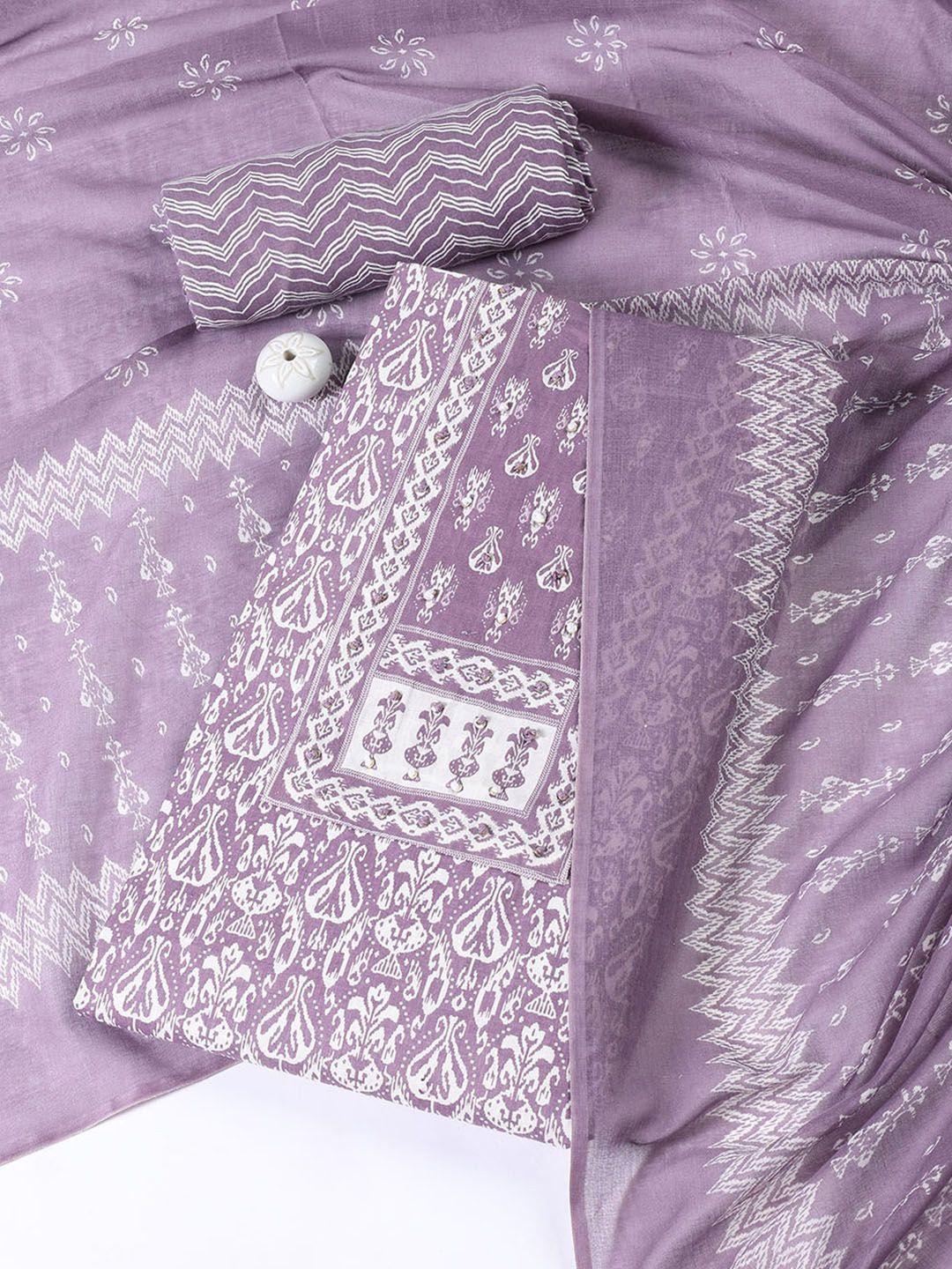 

Meena Bazaar Printed Unstitched Dress Material, Mauve