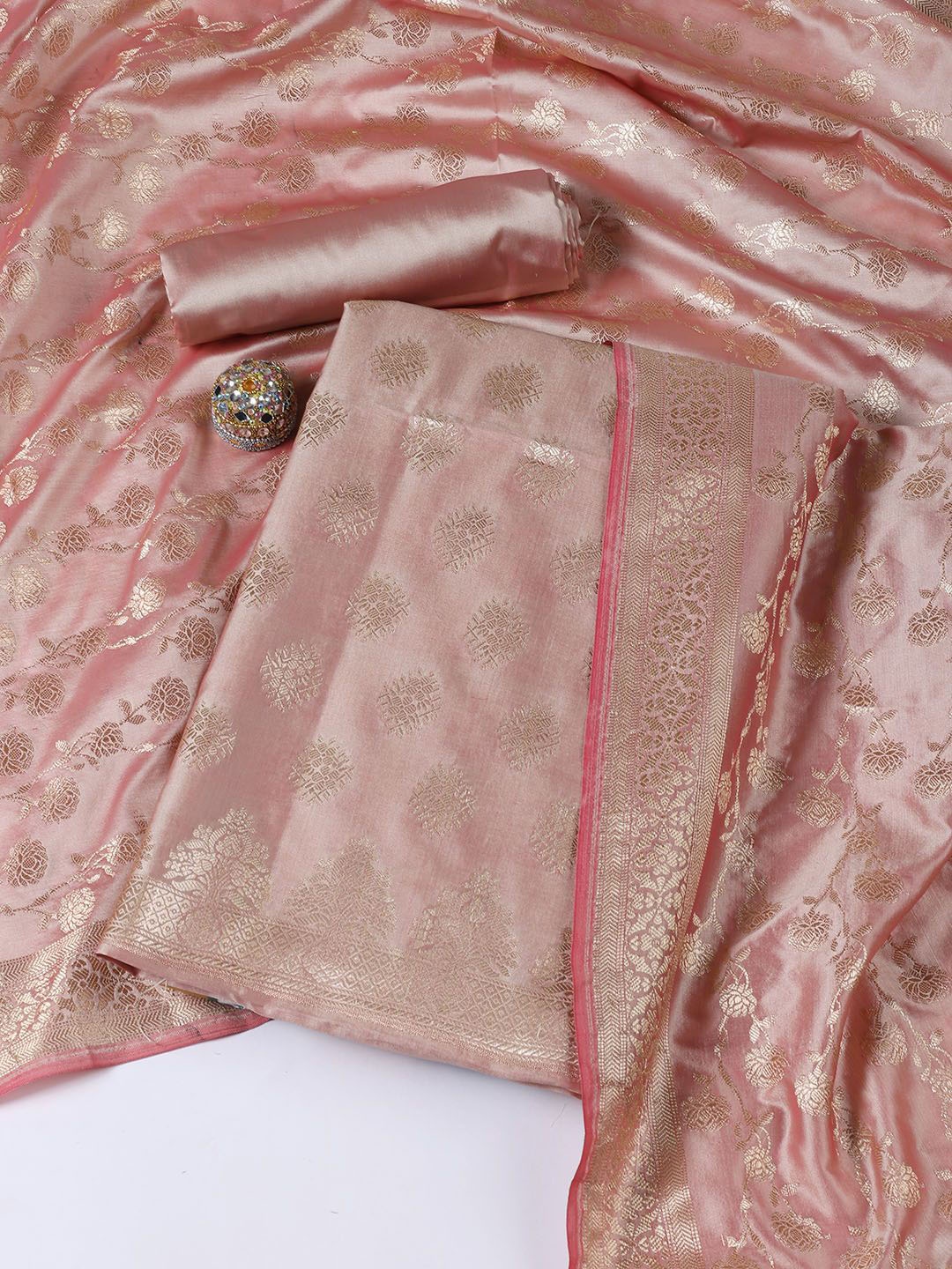 

Meena Bazaar Art Silk Unstitched Dress Material, Beige
