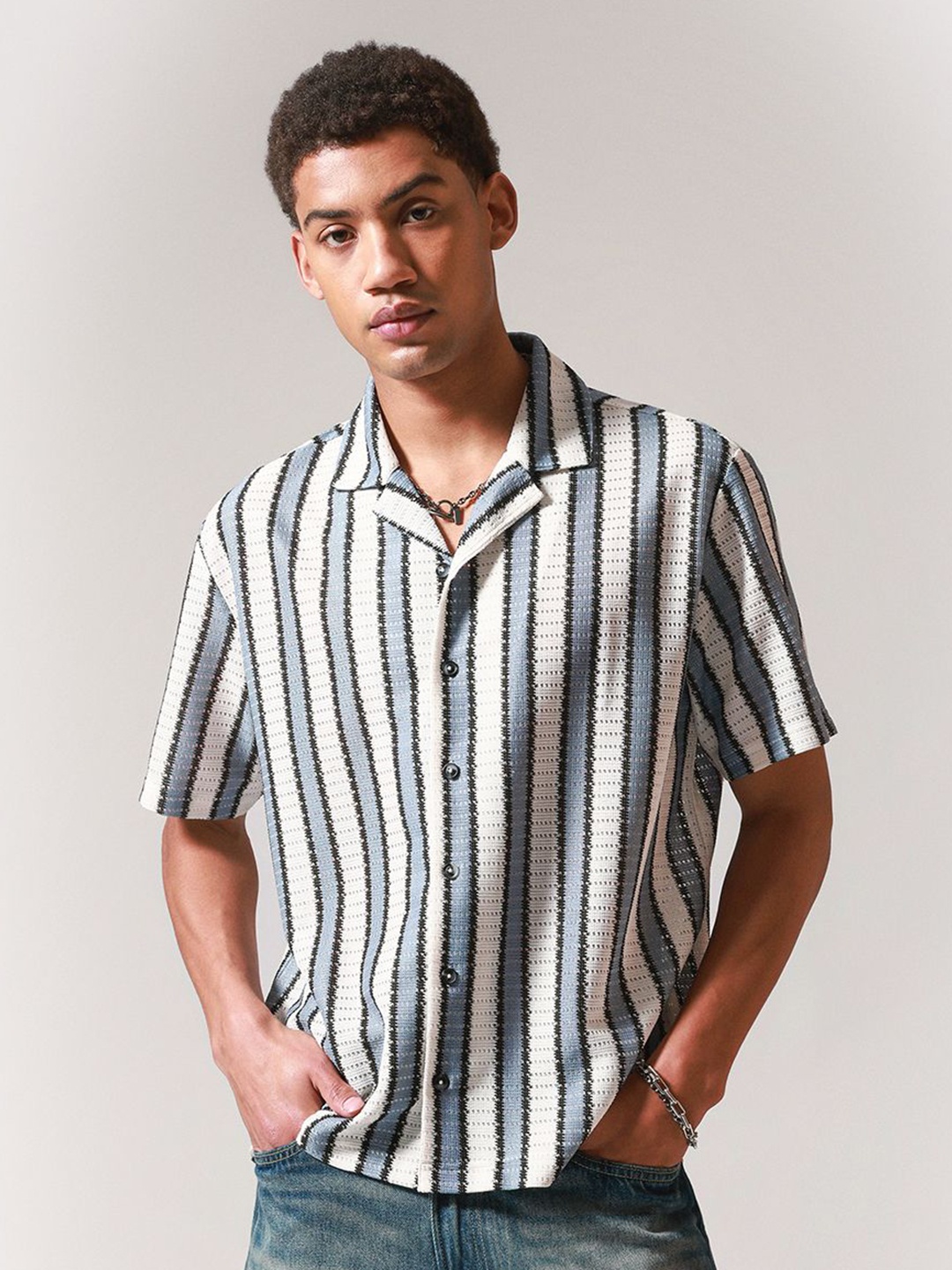 

H&M Relaxed Fit Crochet shirt, Blue