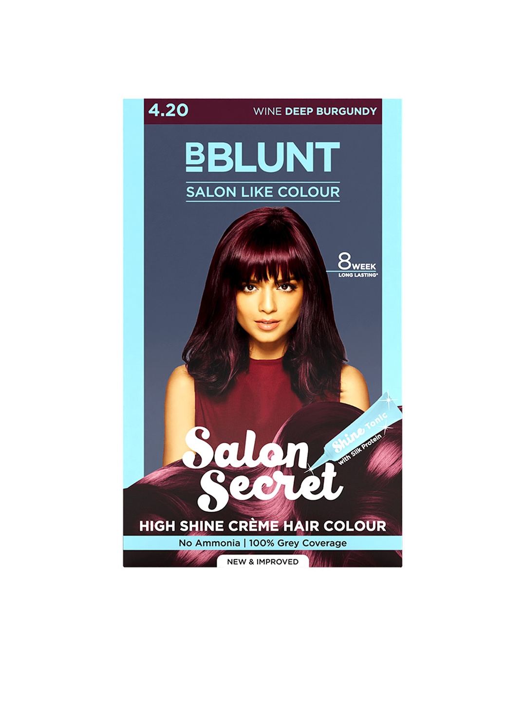 

BBLUNT Salon Secret High Shine Creme Amonia-Free Hair Colour - Wine Deep Burgundy 4.20