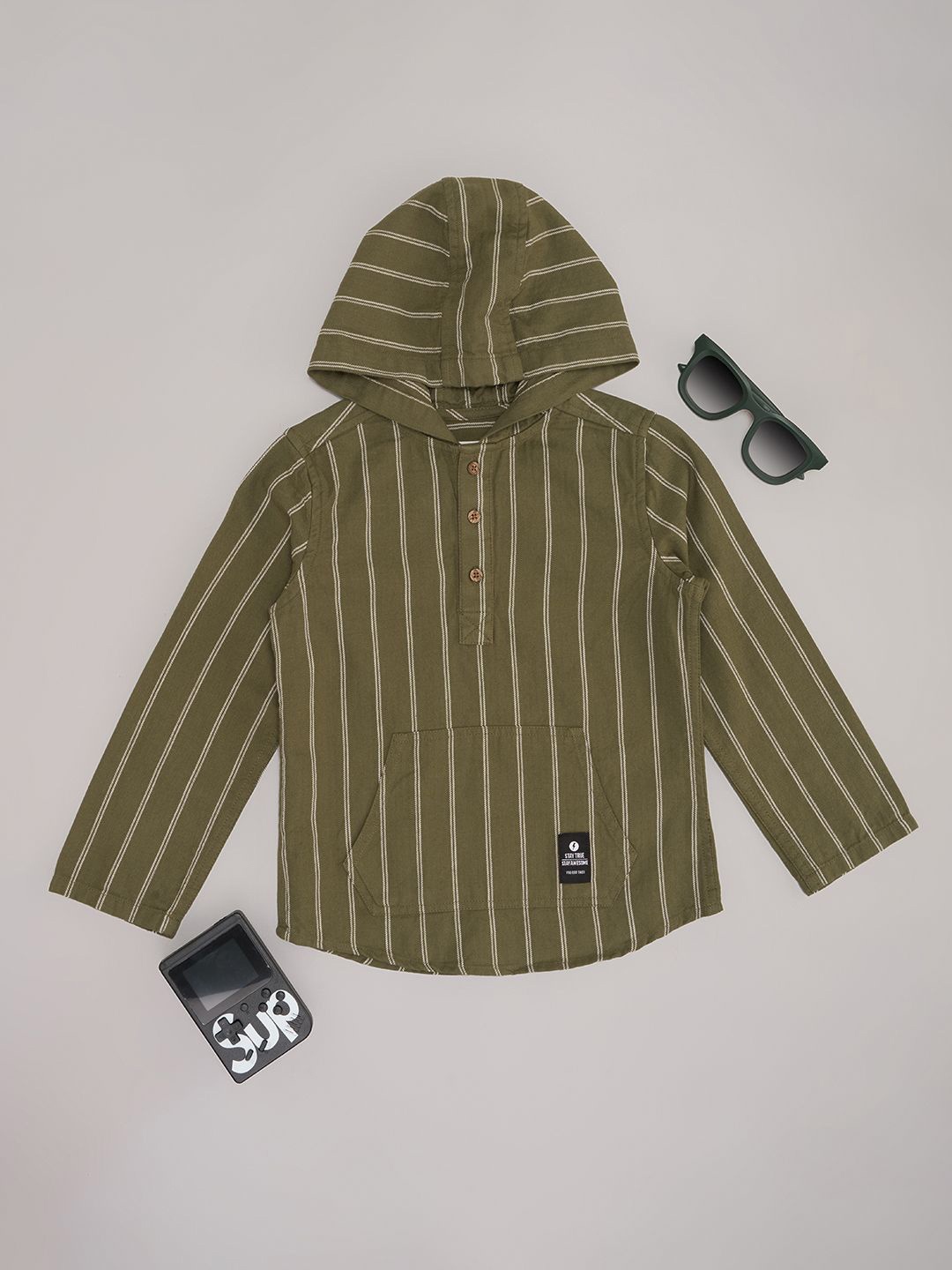 

Pantaloons Junior Boys Striped Casual Shirt, Green