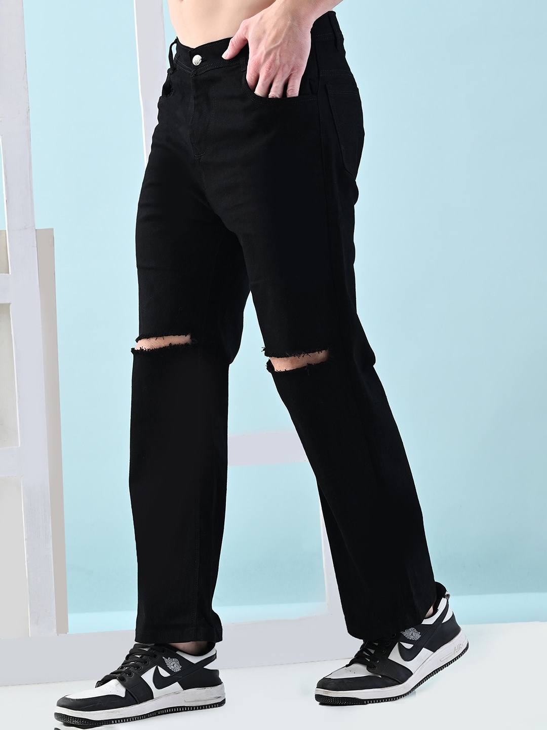 

Moda Rapido Men Classic Mildly Distressed Jeans, Black