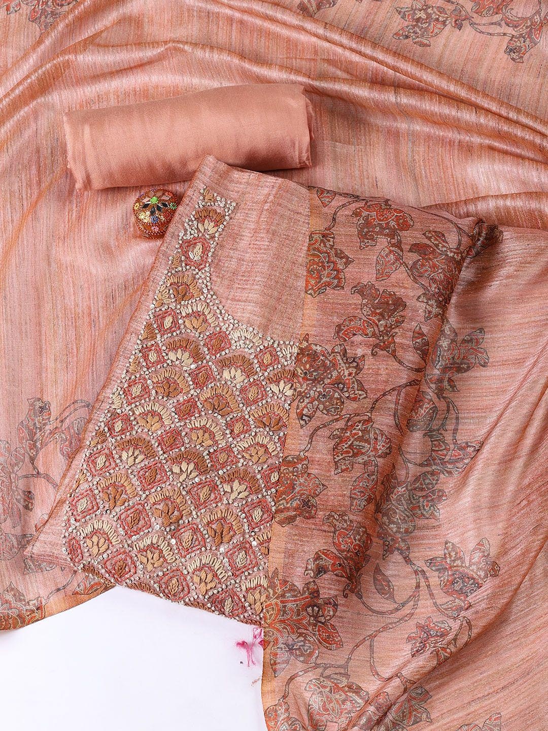 

Meena Bazaar Printed Art Silk Unstitched Dress Material, Peach