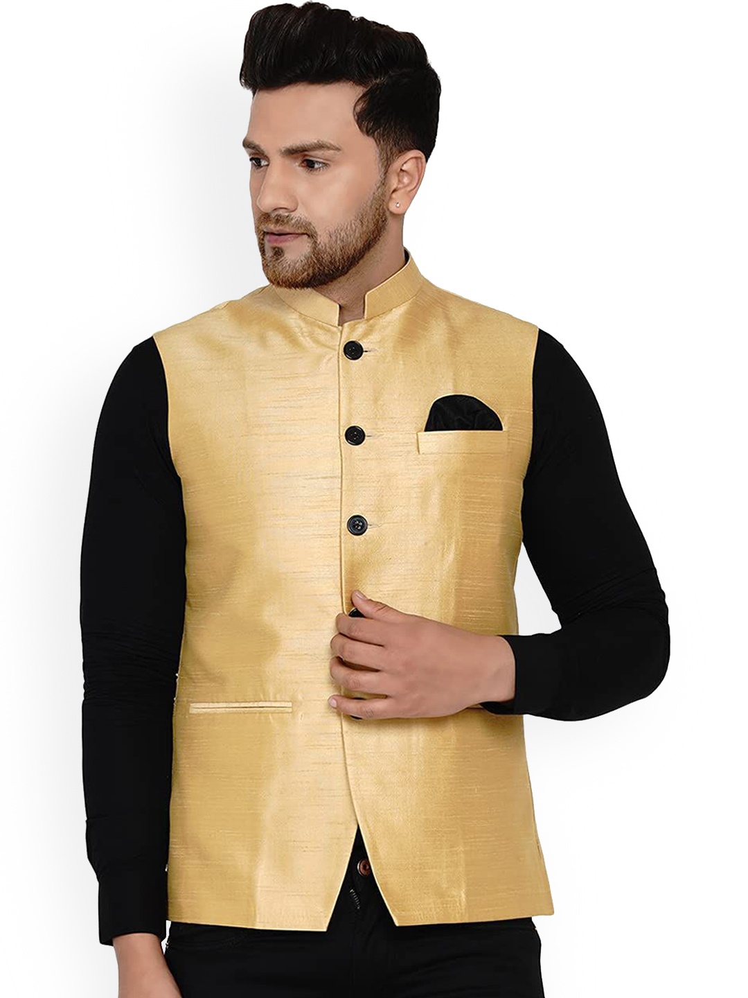 

VEERA PARIDHAAN Banarasi Mandarin Collar Nehru Jacket, Gold