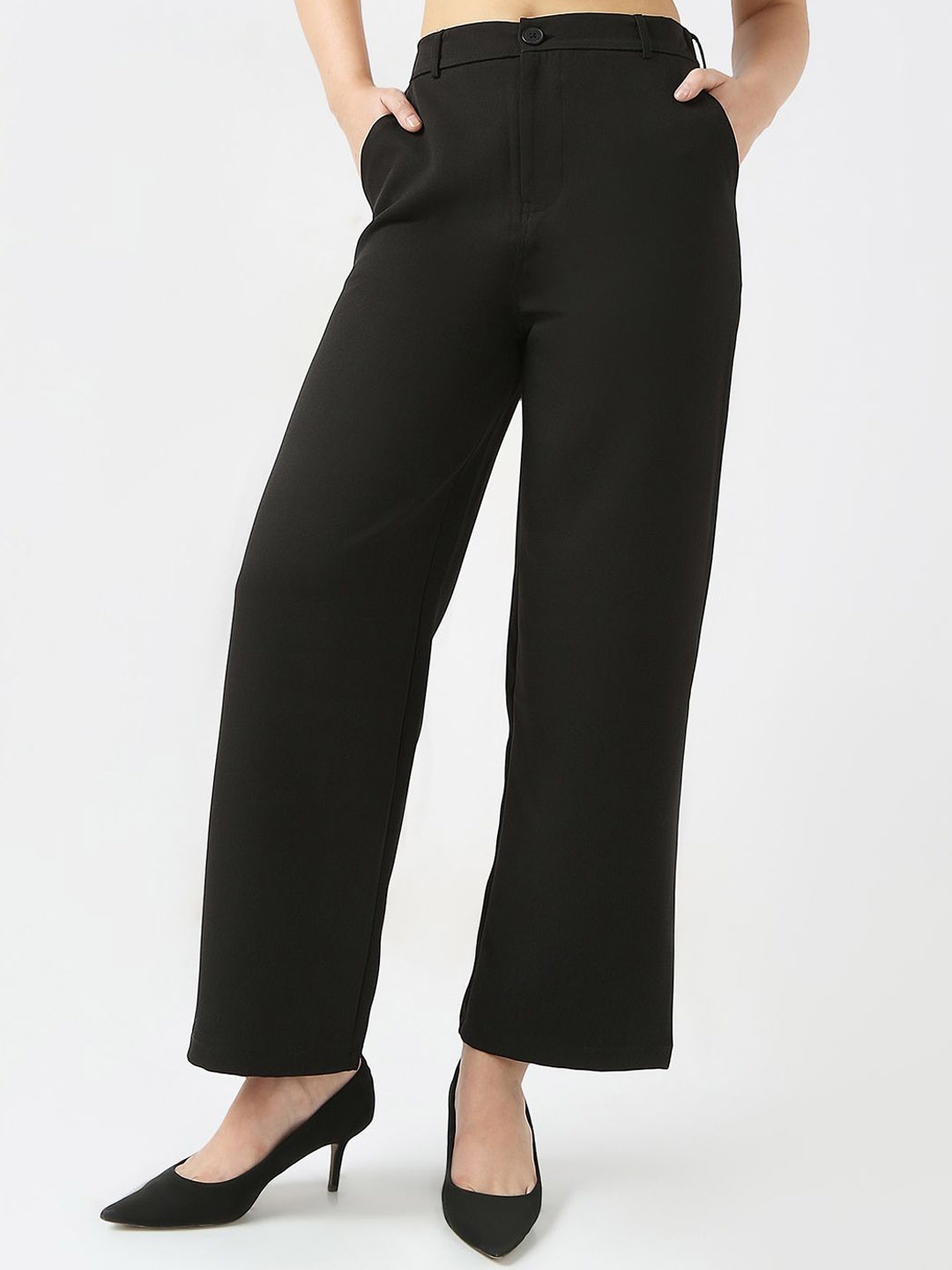 

Kraus Jeans Women Loose Fit High-Rise Trousers, Black