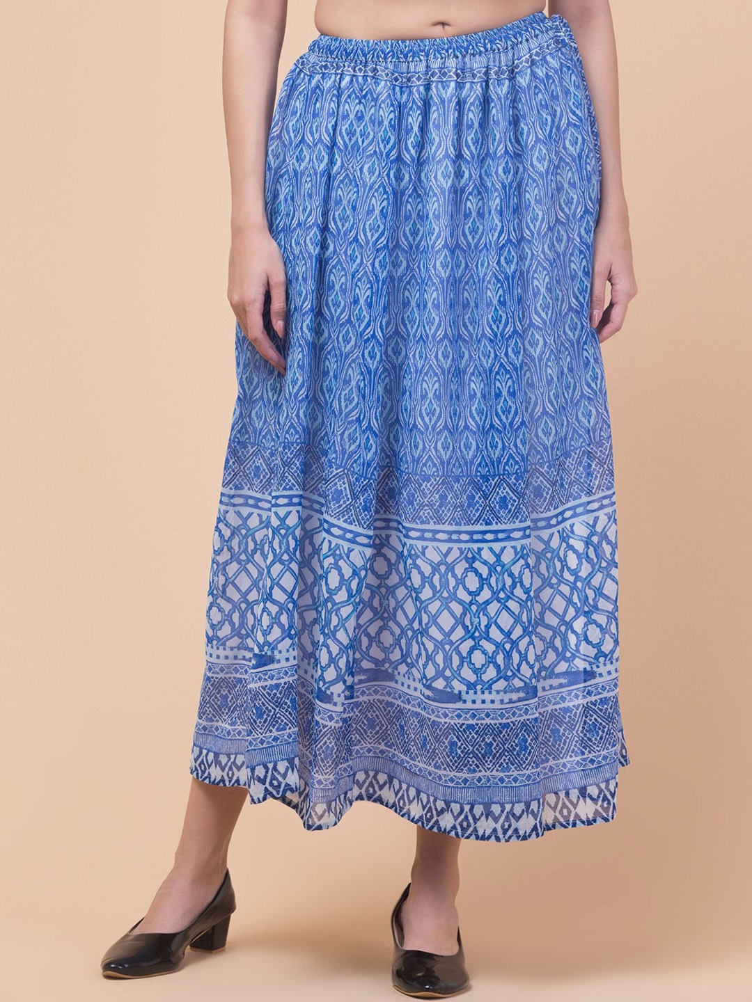 

Hive91 Printed Pure Georgette Midi Skirt, Blue