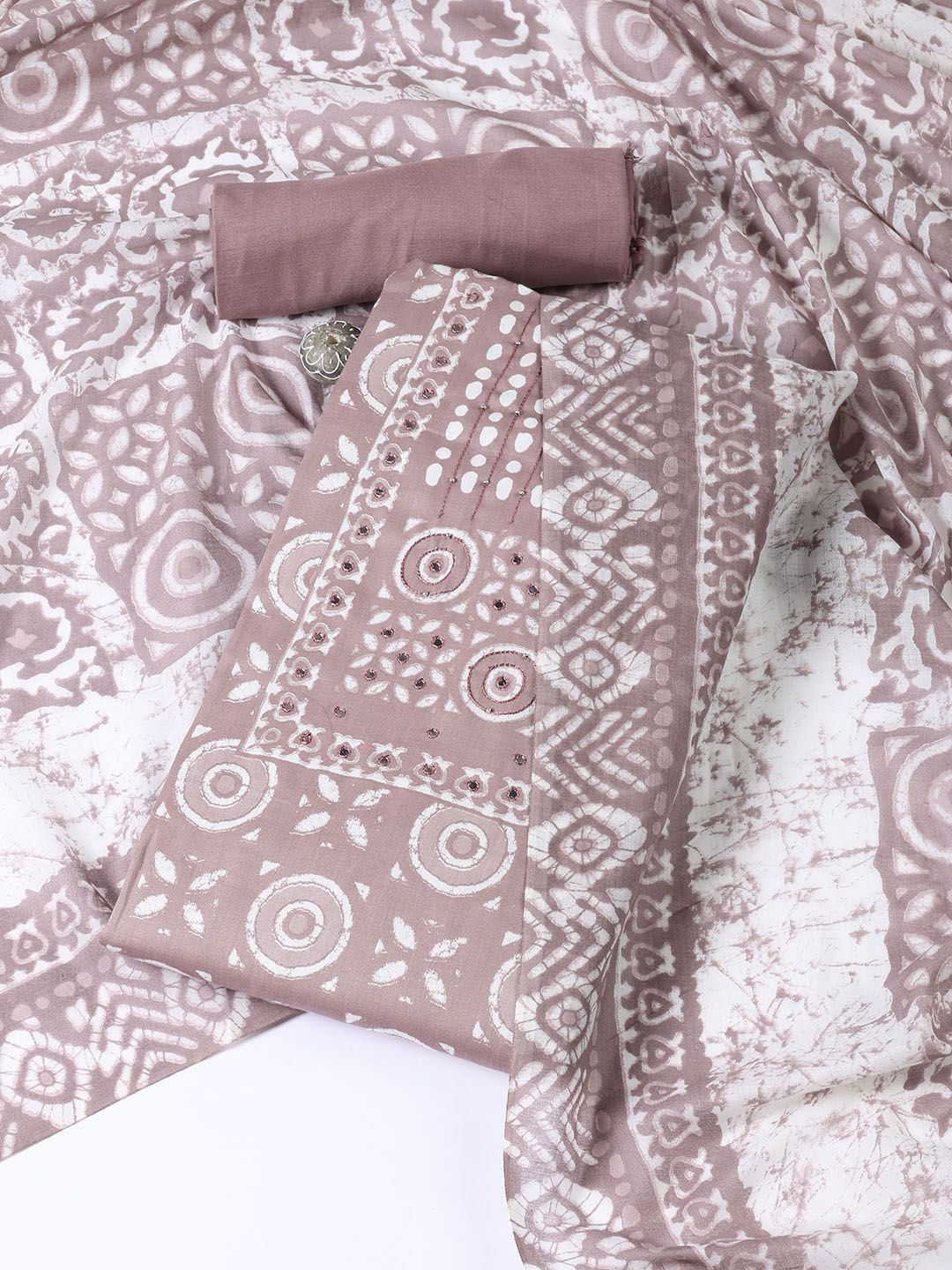 

Meena Bazaar Printed Unstitched Dress Material, Brown