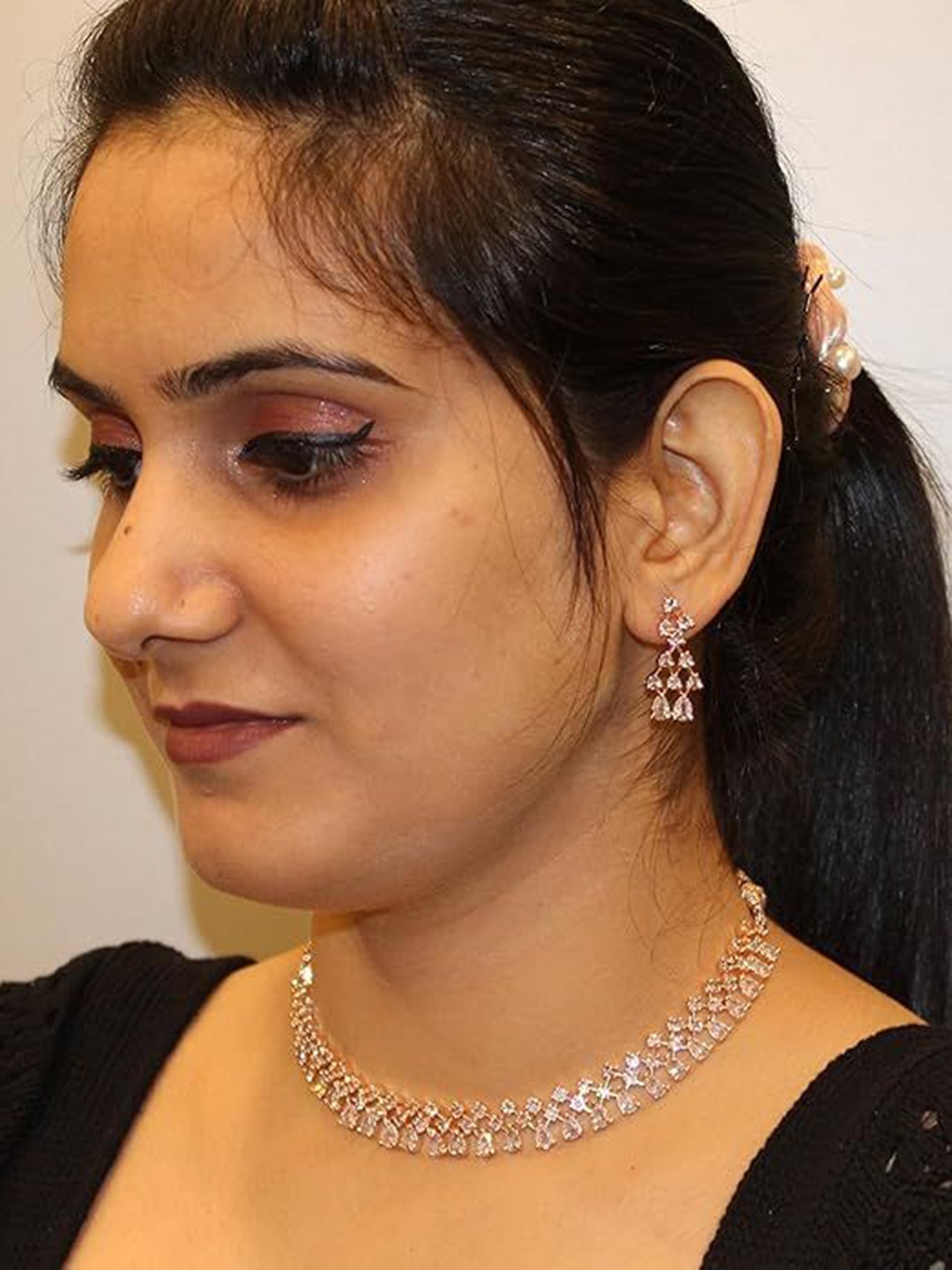 

Bello Naari Rose Gold Plated American Diamond Studded Jewellery Set