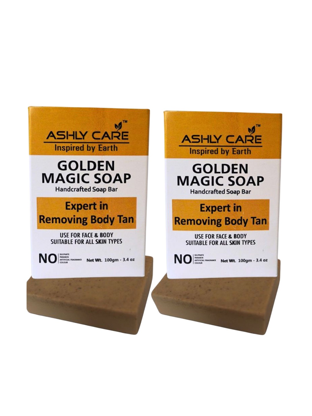 

ASHLY CARE Set Of 2 Sandalwood & Saffron Tan Removing Golden Magic Soap -100 g Each, Off white