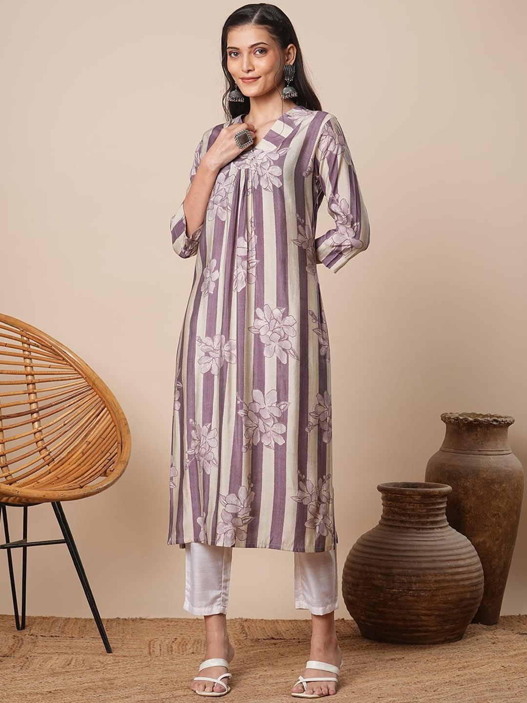

FASHOR Women Printed Kurta, Lavender